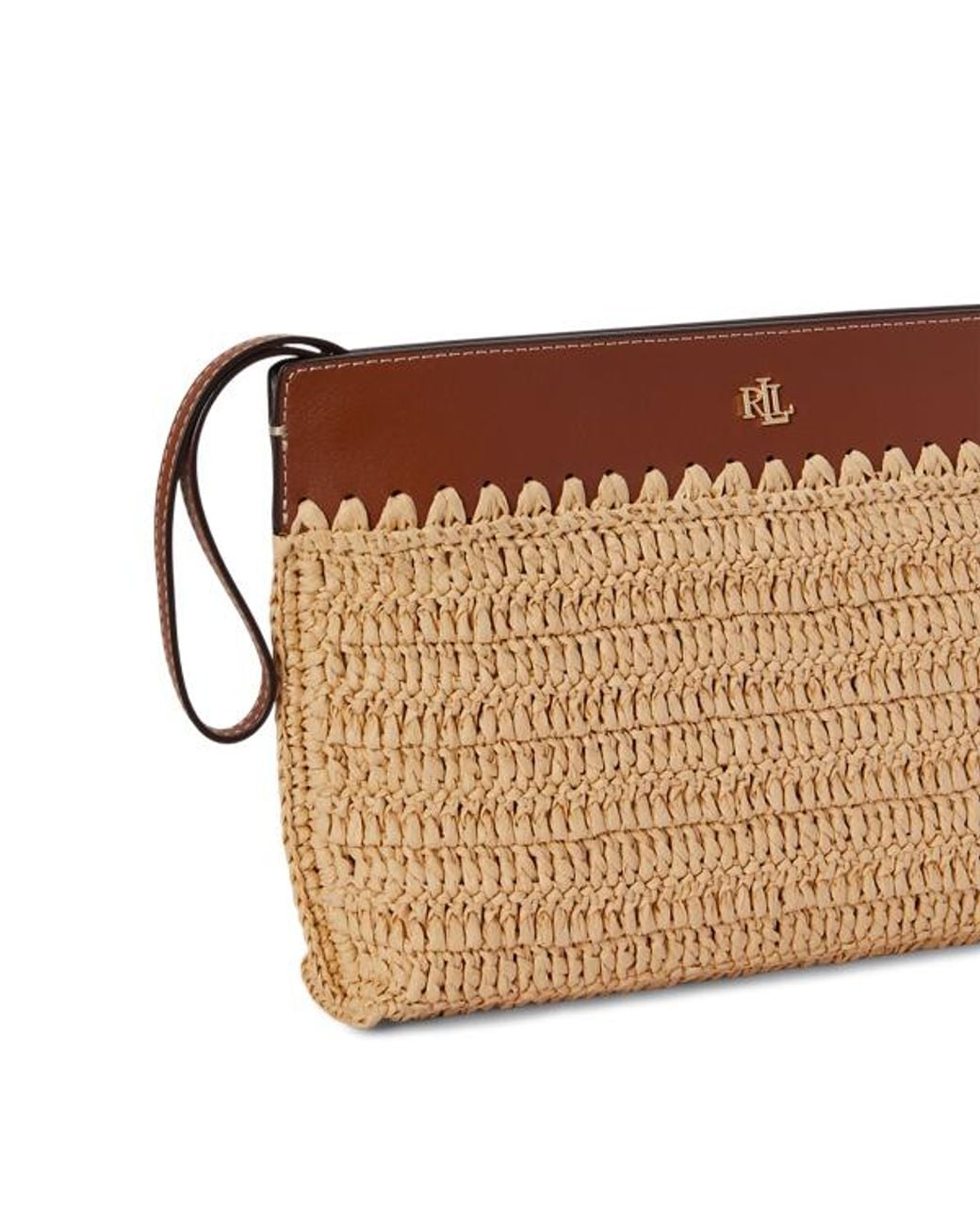 Pochette grande in paglia e pelle di Ralph Lauren in Brown