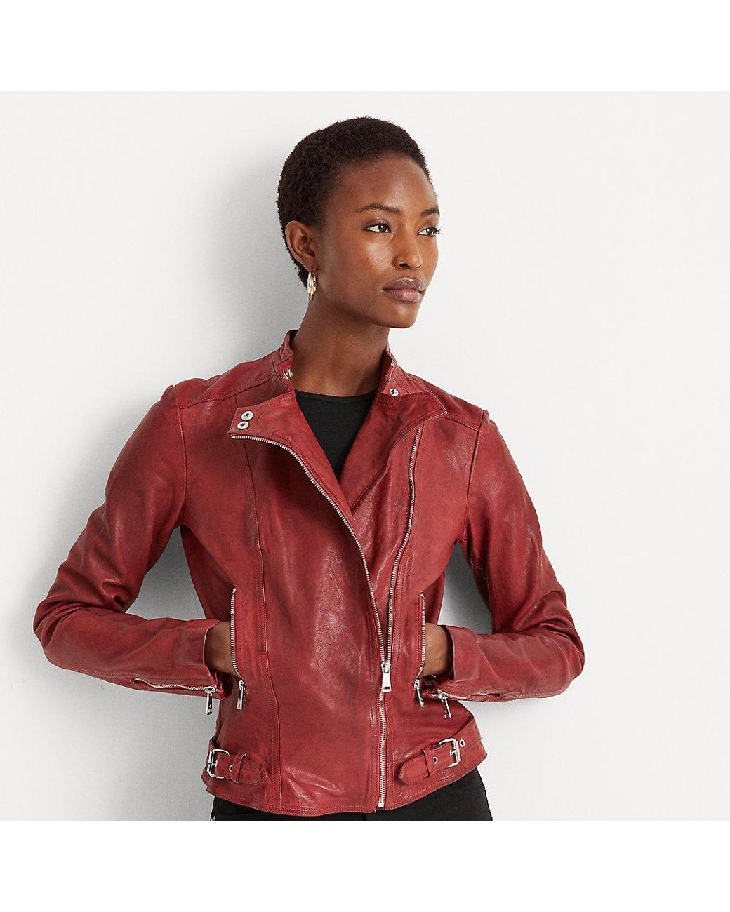 Lauren by Ralph Lauren Ralph Lauren Tumbled-leather Jacket in Red | Lyst