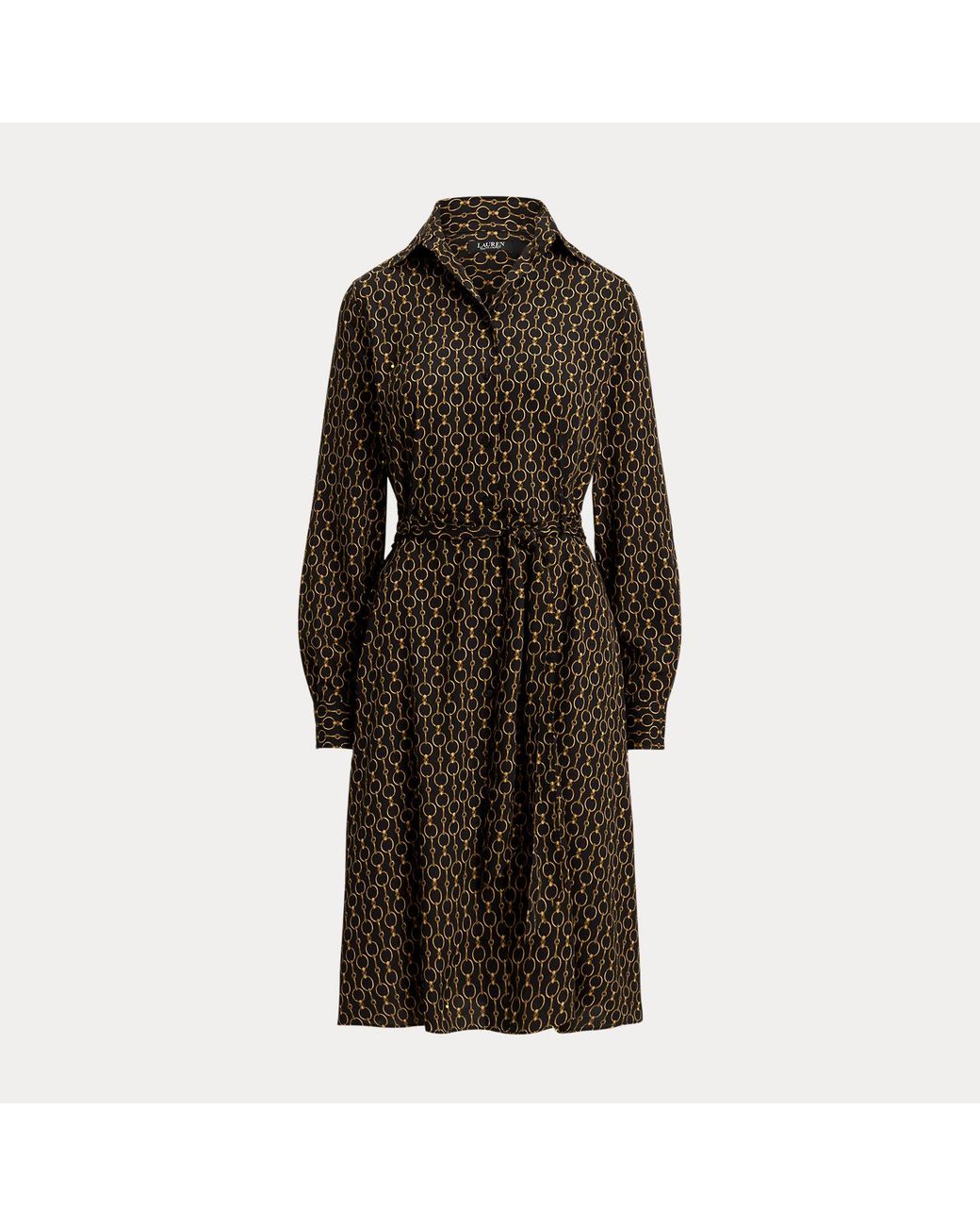 Ralph Lauren Black Chain-Print Crepe Shirtdress