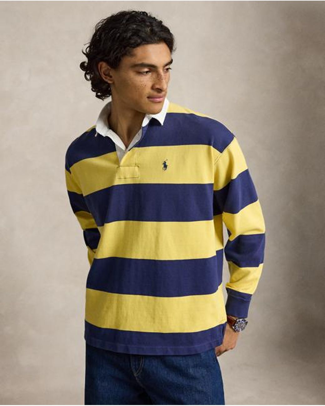 Polo Ralph Lauren Blue Big Fit Striped Jersey Rugby Shirt for men