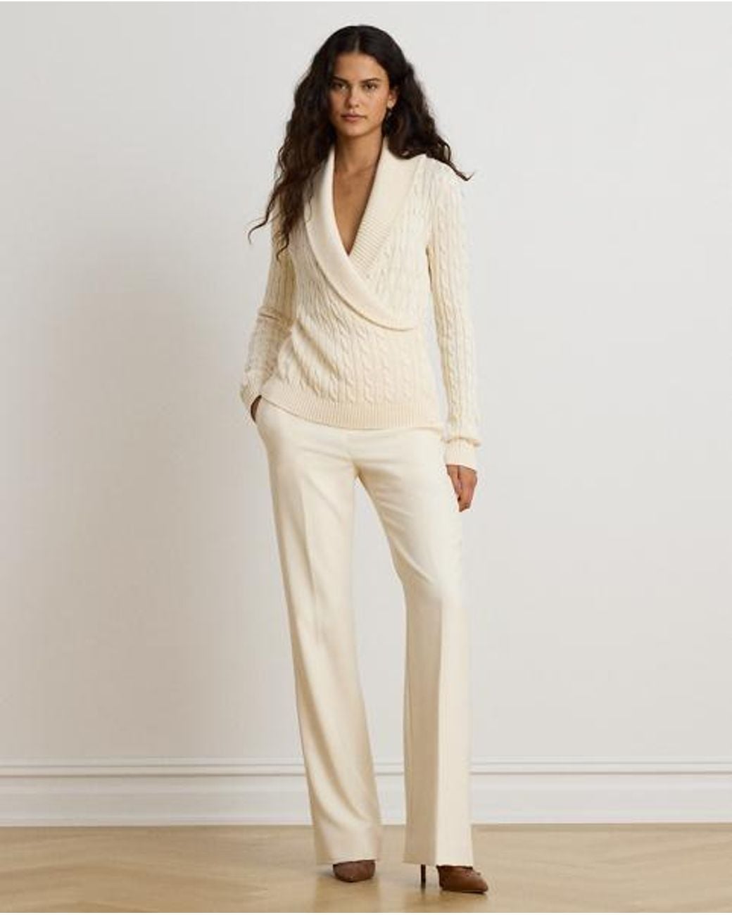 Ralph Lauren Natural Cable Cotton-Blend Shawl-Collar Sweater