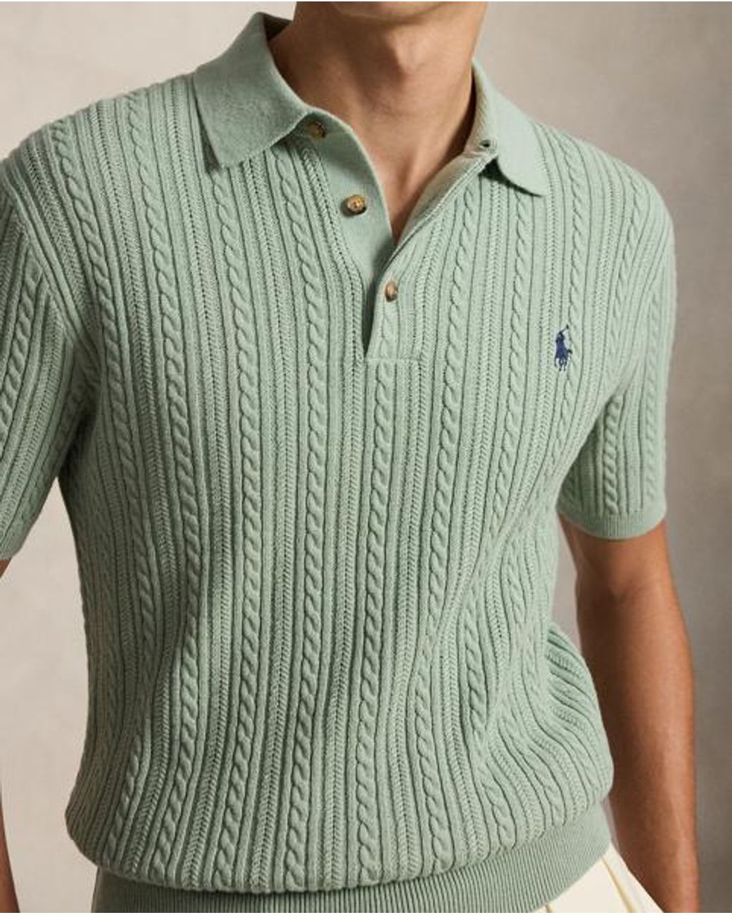 Polo Ralph Lauren Green Cable-Knit Cotton Polo-Collar Jumper for men