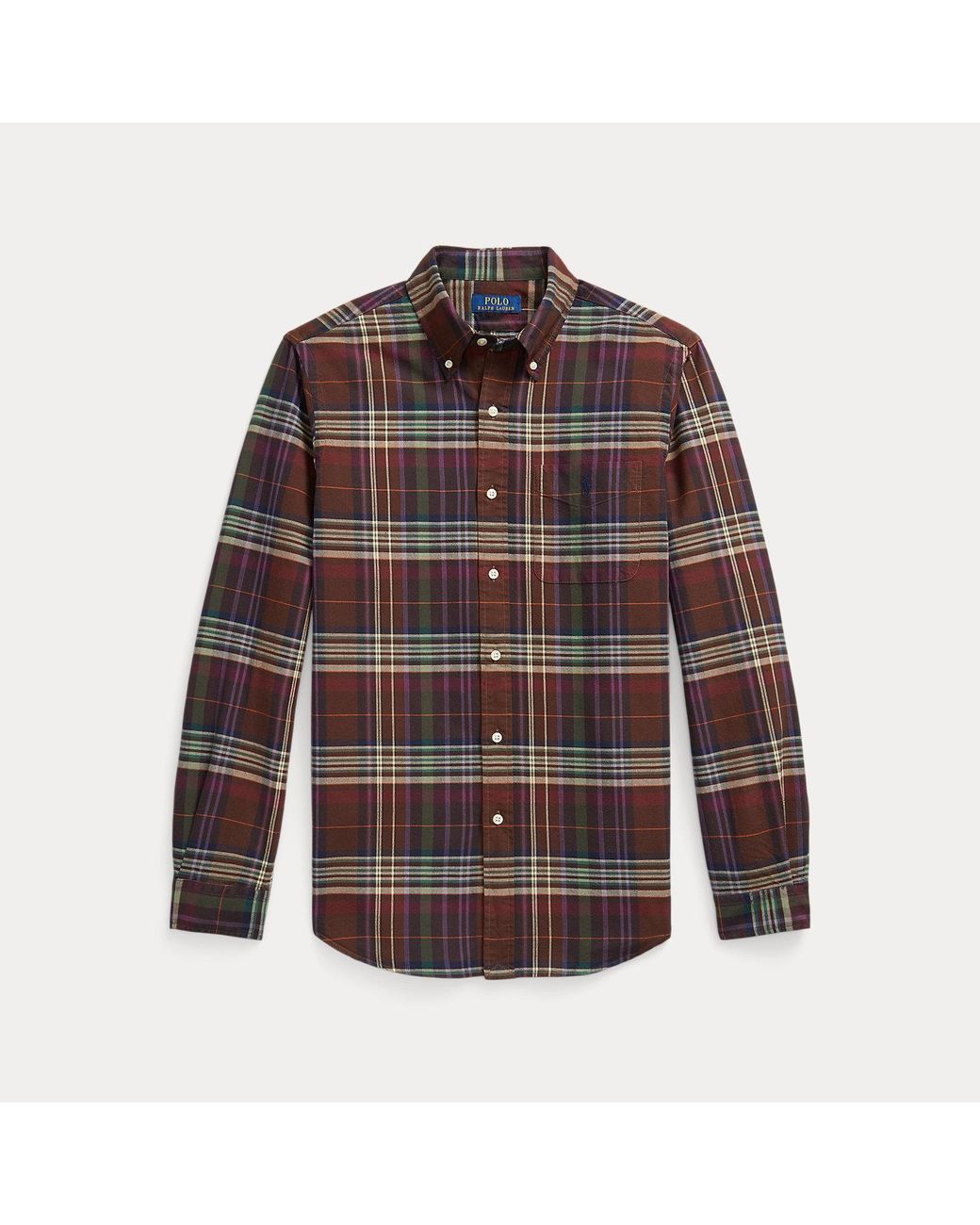 Polo Ralph Lauren Brown Custom Fit Plaid Oxford Shirt for men