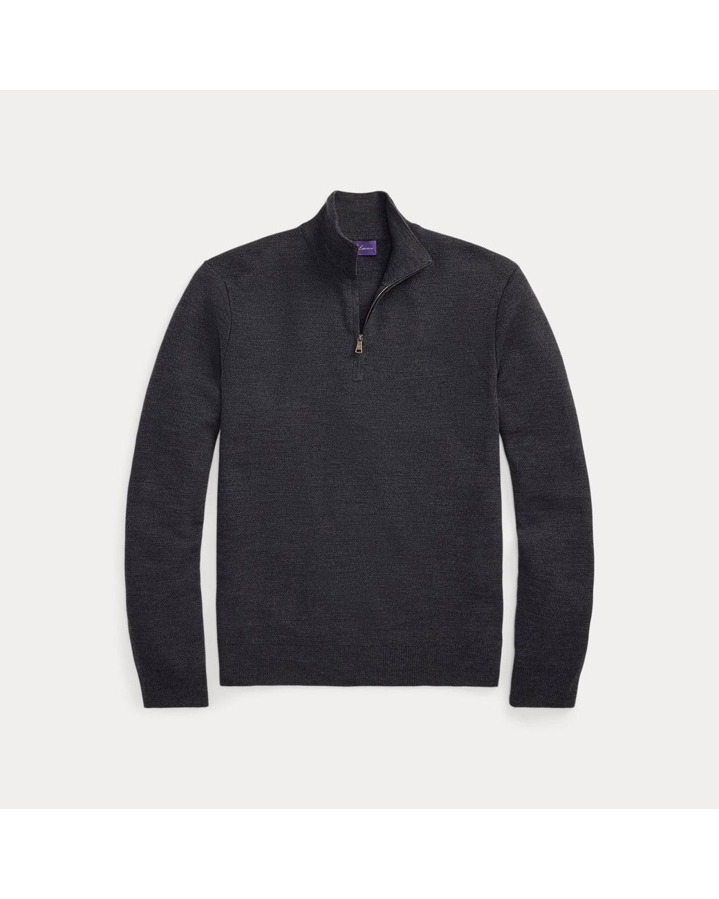 Ralph Lauren Black Piqué-Knit Wool Quarter-Zip Sweater for men