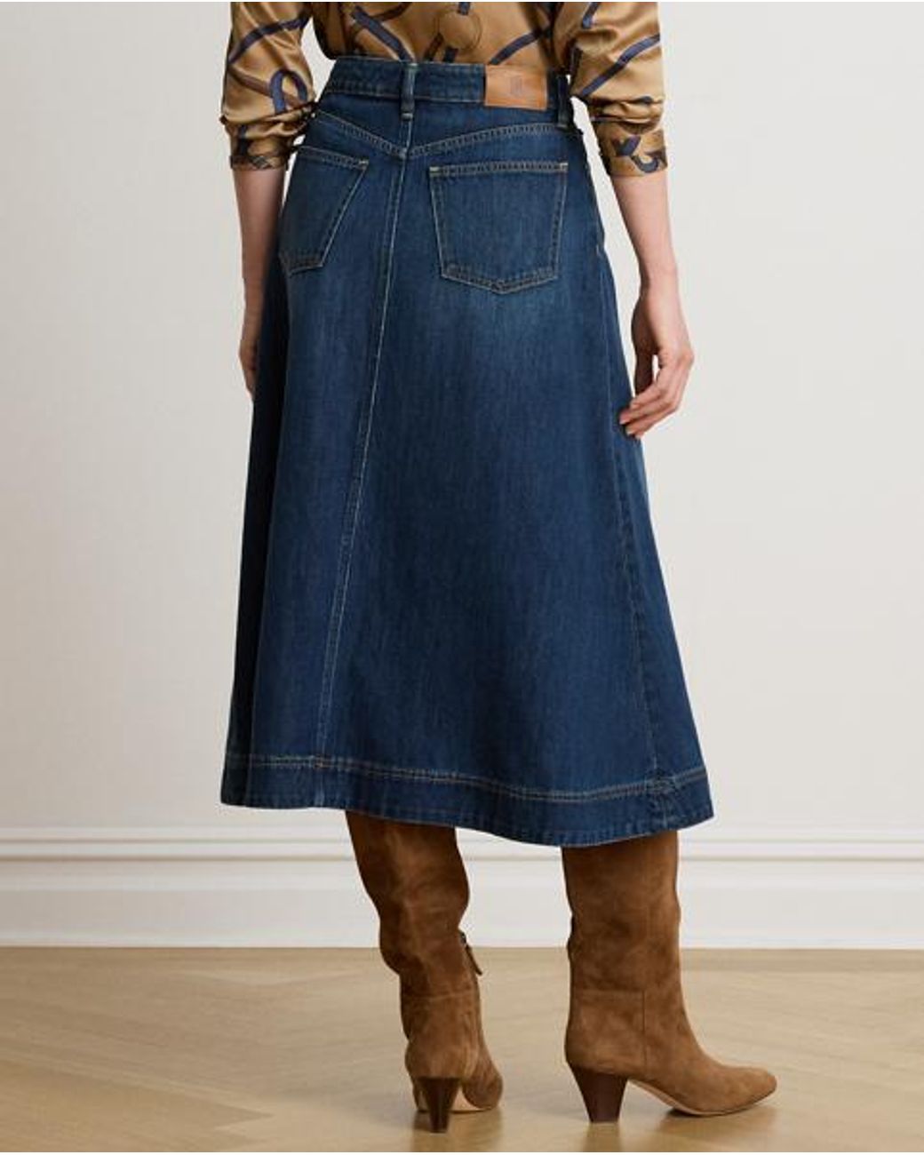 Ralph Lauren Blue Denim A-Line Midi Skirt