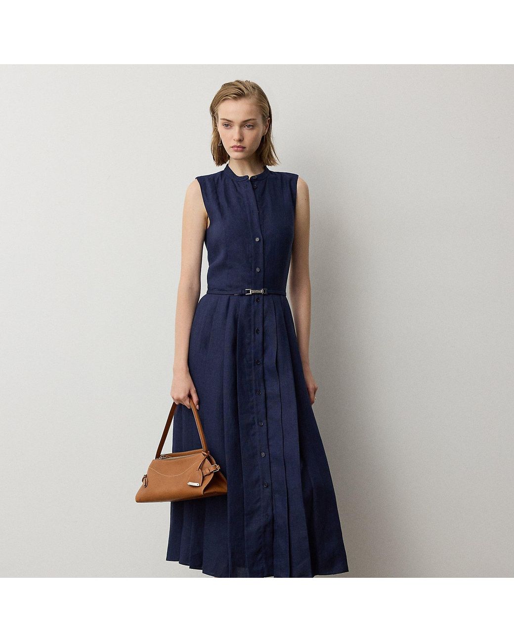 Ralph Lauren Blue Kennedi Linen Sleeveless Day Dress
