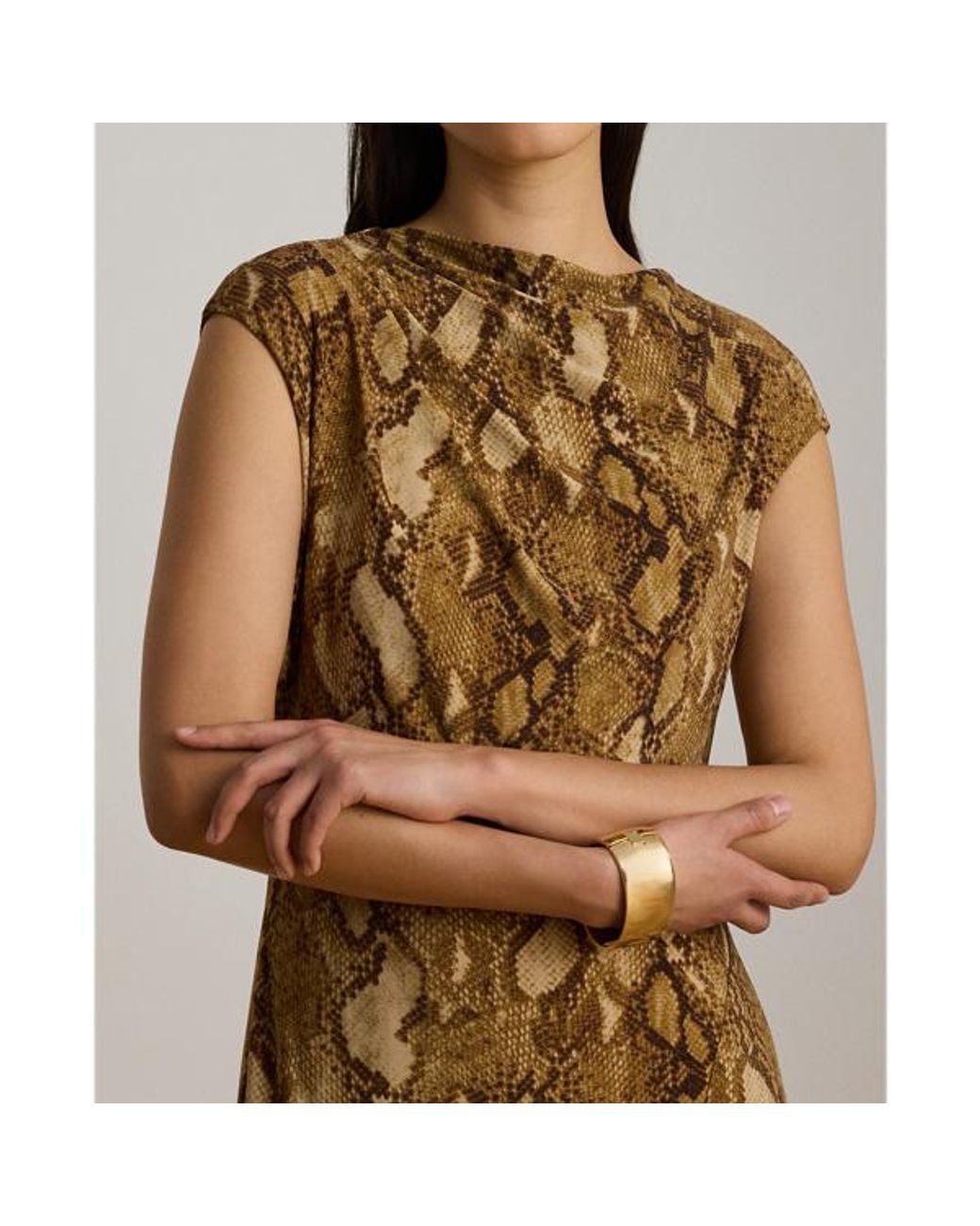 Ralph Lauren Metallic Python-Print Jersey Cap-Sleeve Dress