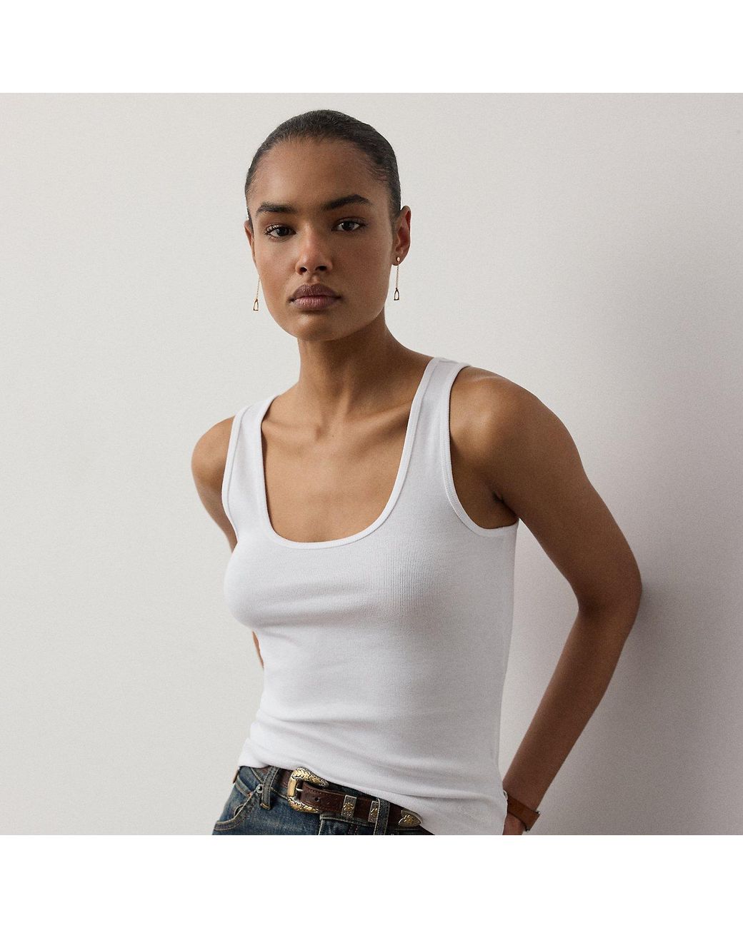 Ralph Lauren White Ellis Rib-Knit Cotton-Blend Tank Top