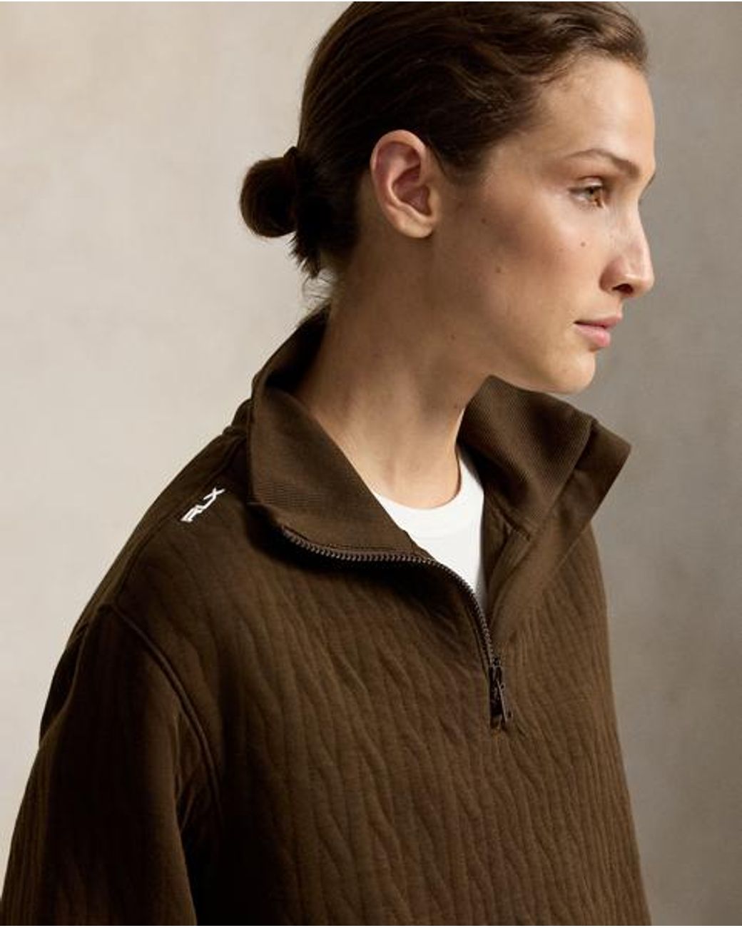 Ralph Lauren Brown Cable-Quilted Quarter-Zip