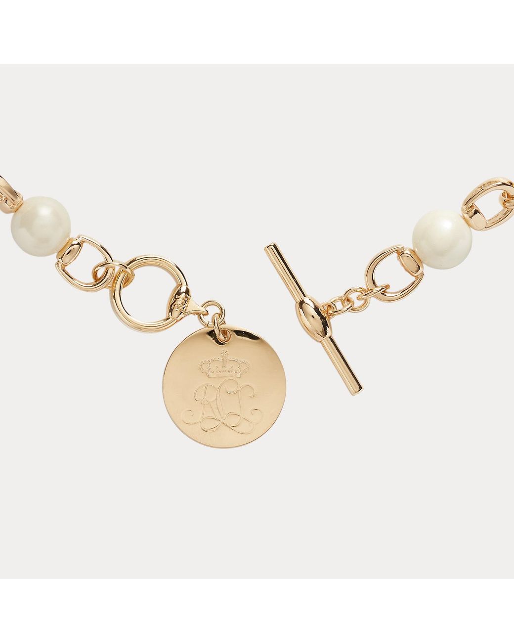 Ralph Lauren Metallic Tone Logo Pendant Necklace