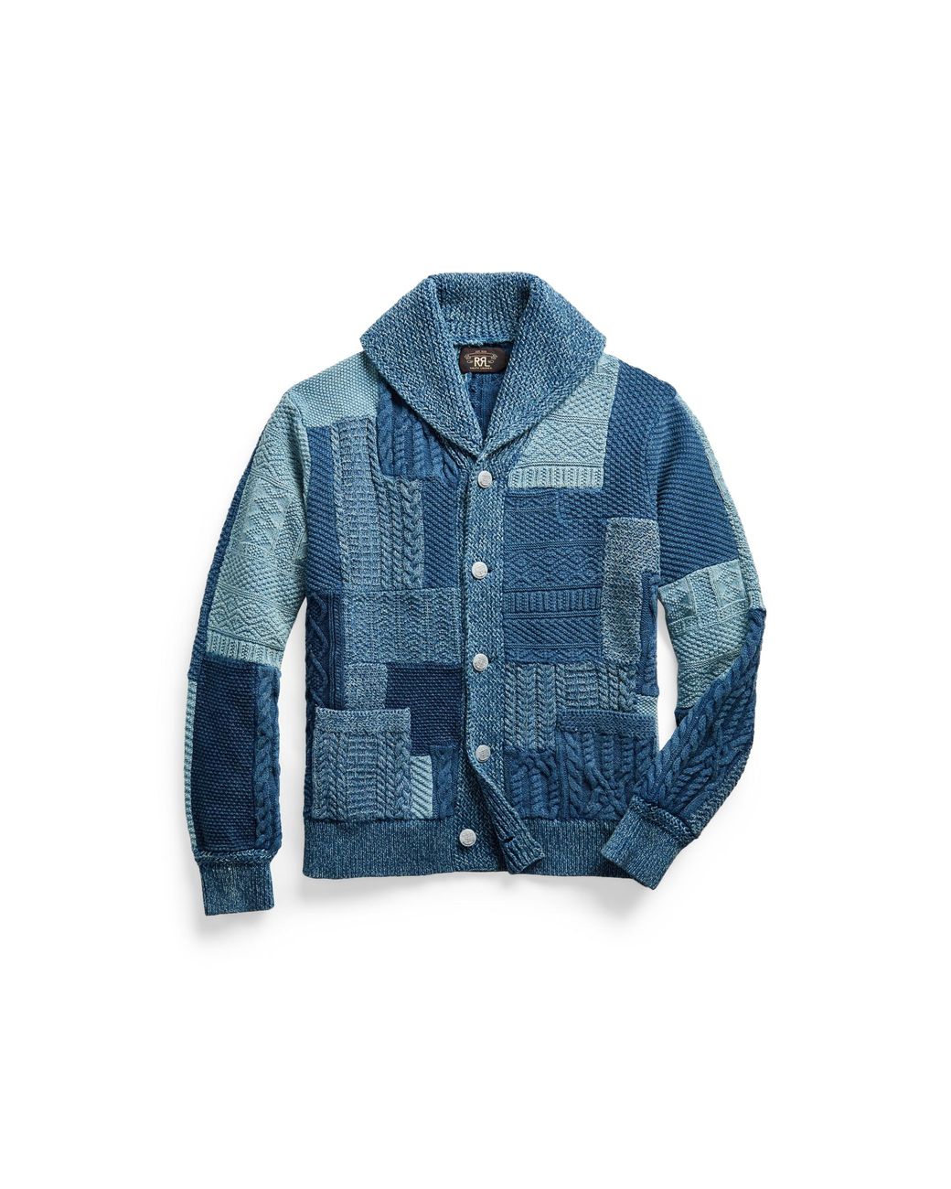 RRL Indigo Patchwork Cardigan in Blue for Men Lyst