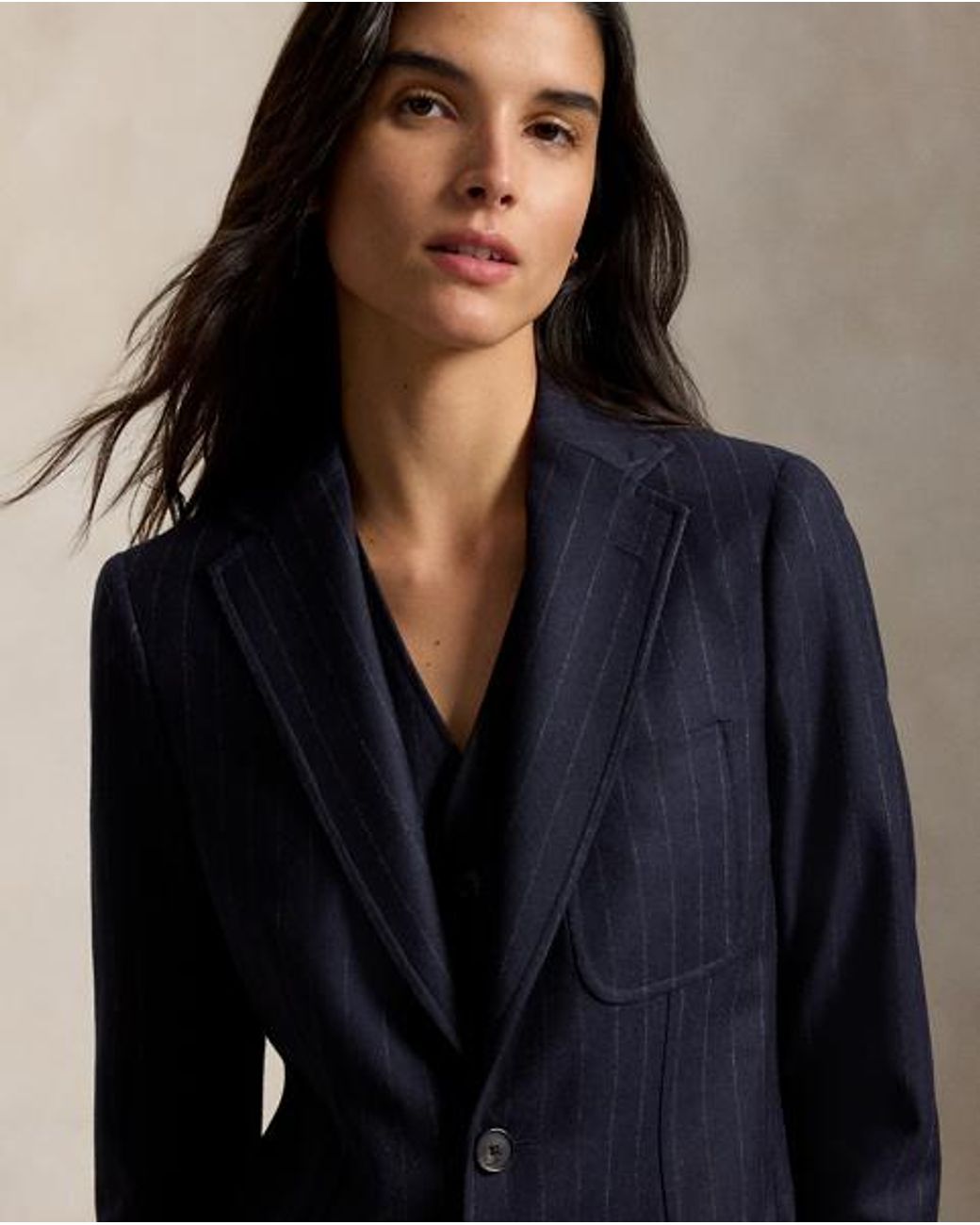Ralph Lauren Blue Single-Breasted Pinstripe Wool Blazer