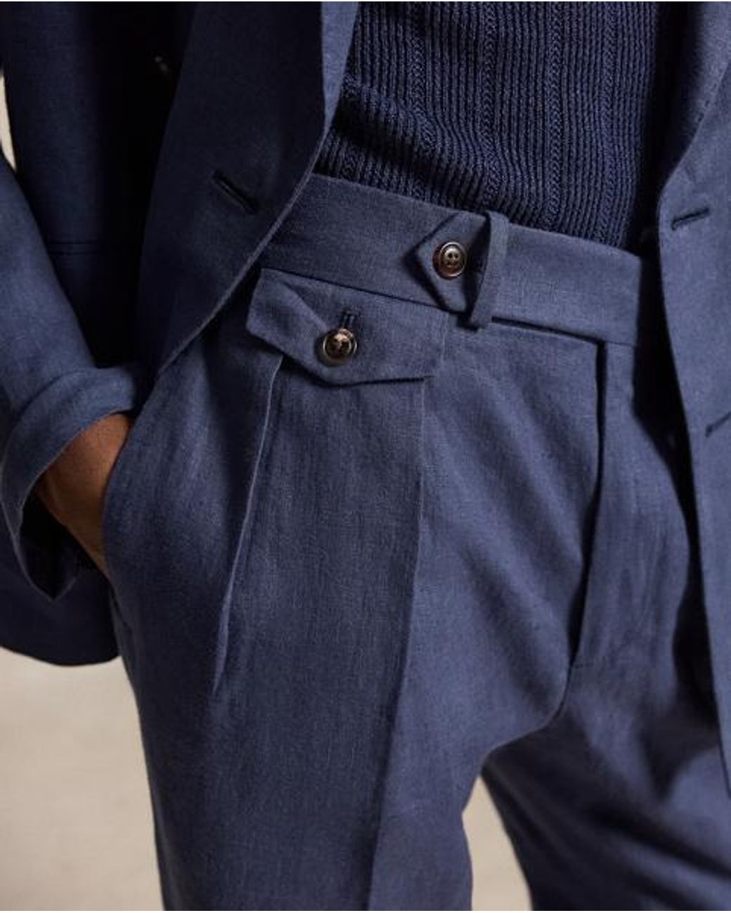 Polo Ralph Lauren Blue Pleated Linen Suit Trouser for men
