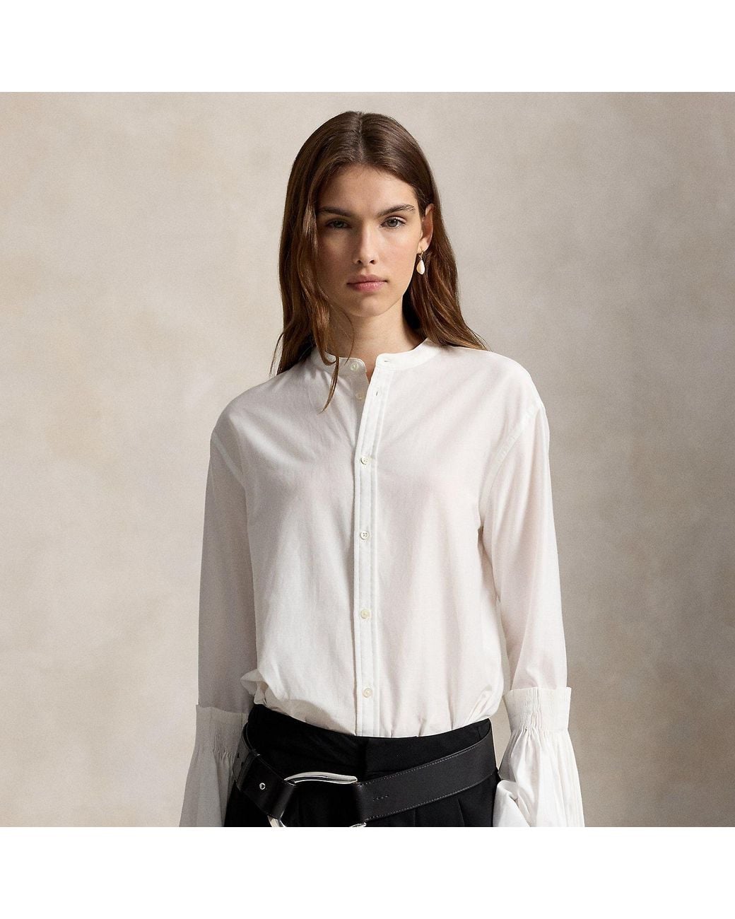 Polo Ralph Lauren White Cotton-Silk Bell-Sleeve Shirt
