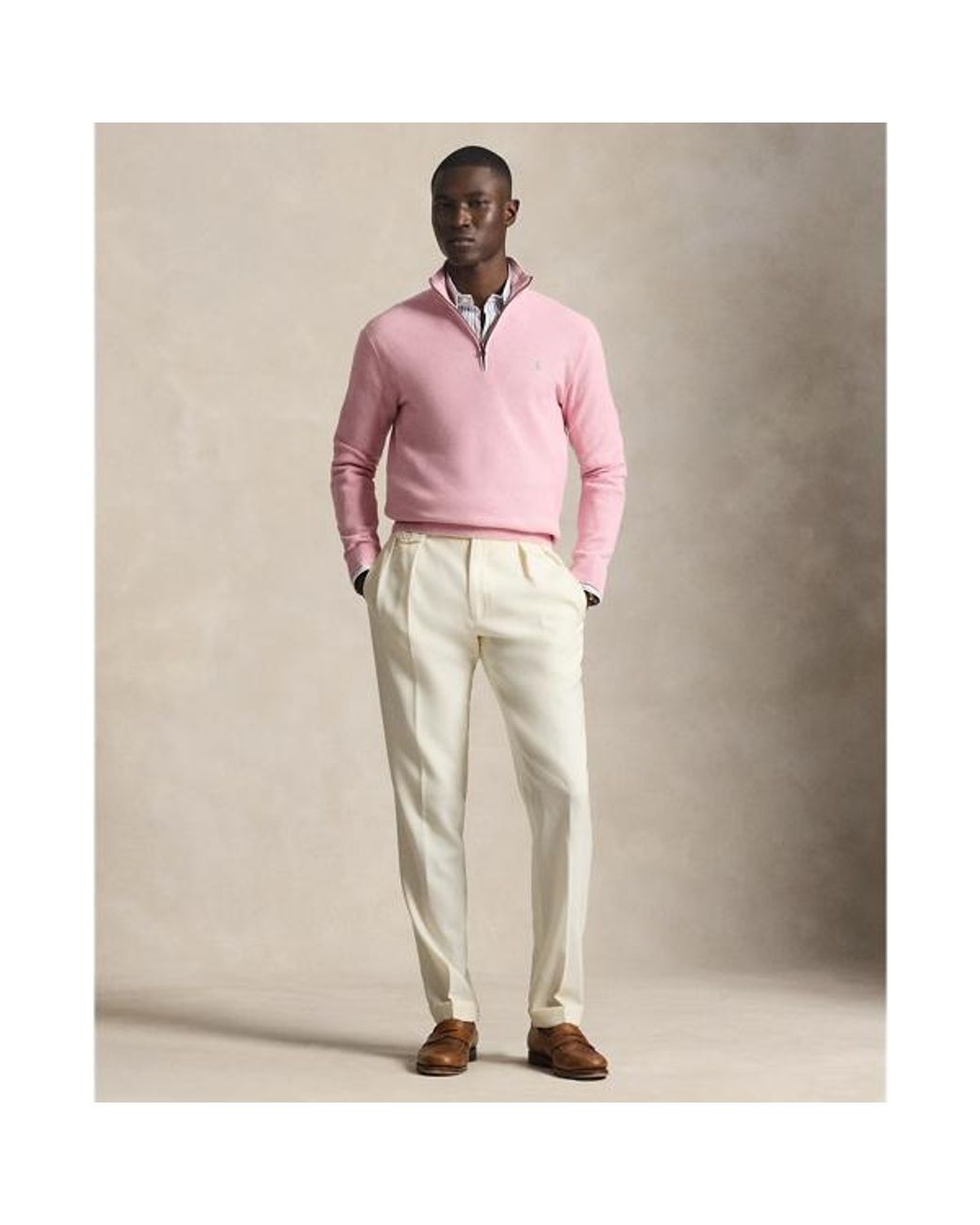 Polo Ralph Lauren Pink Mesh-Knit Cotton Quarter-Zip Sweater for men