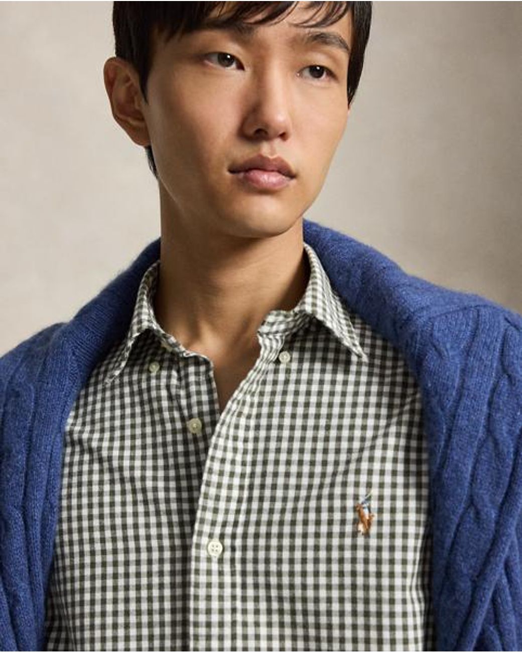 Polo Ralph Lauren Gray Custom Fit Gingham Oxford Shirt for men
