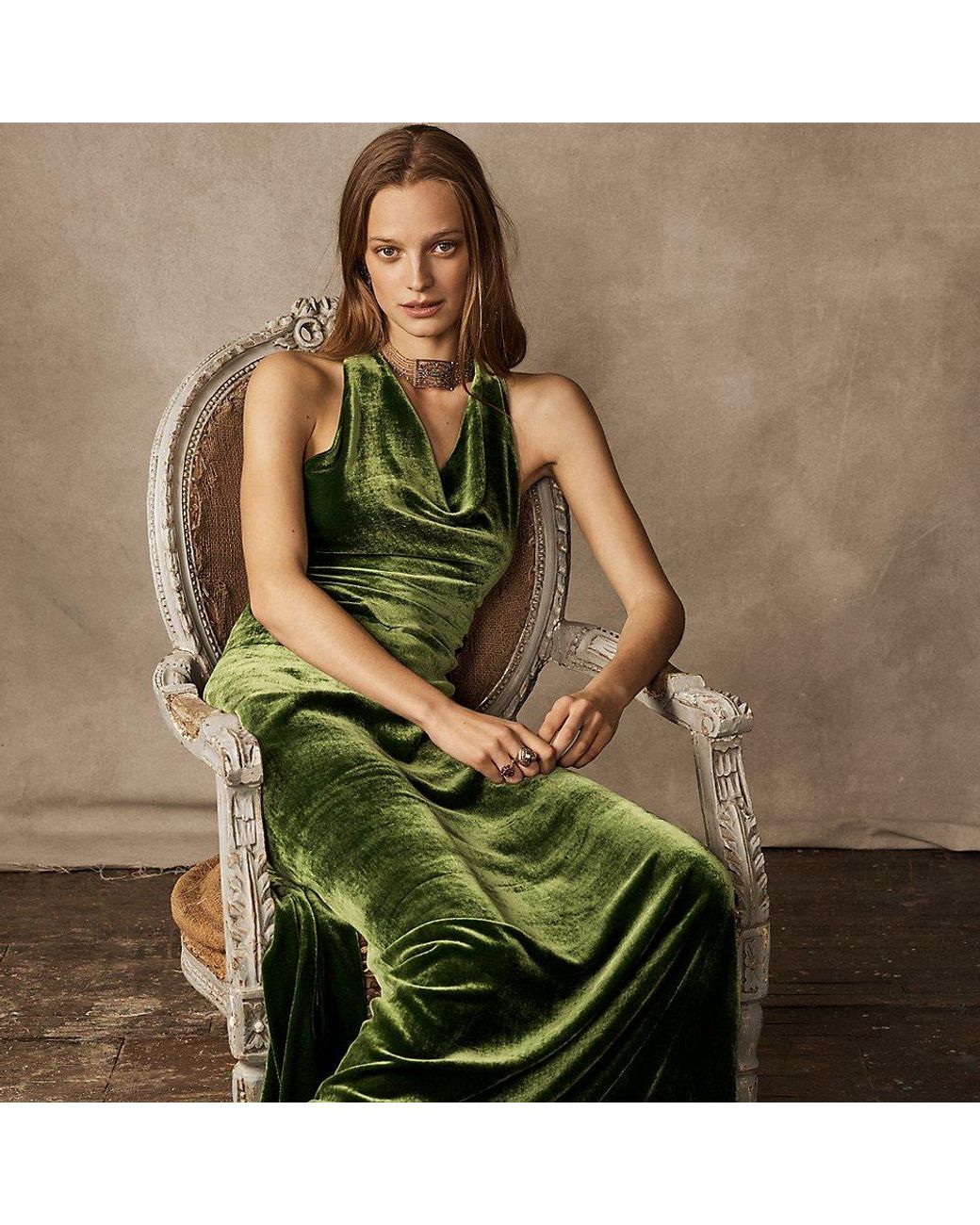 Ralph Lauren Collection Perla Velvet Dress in Green | Lyst
