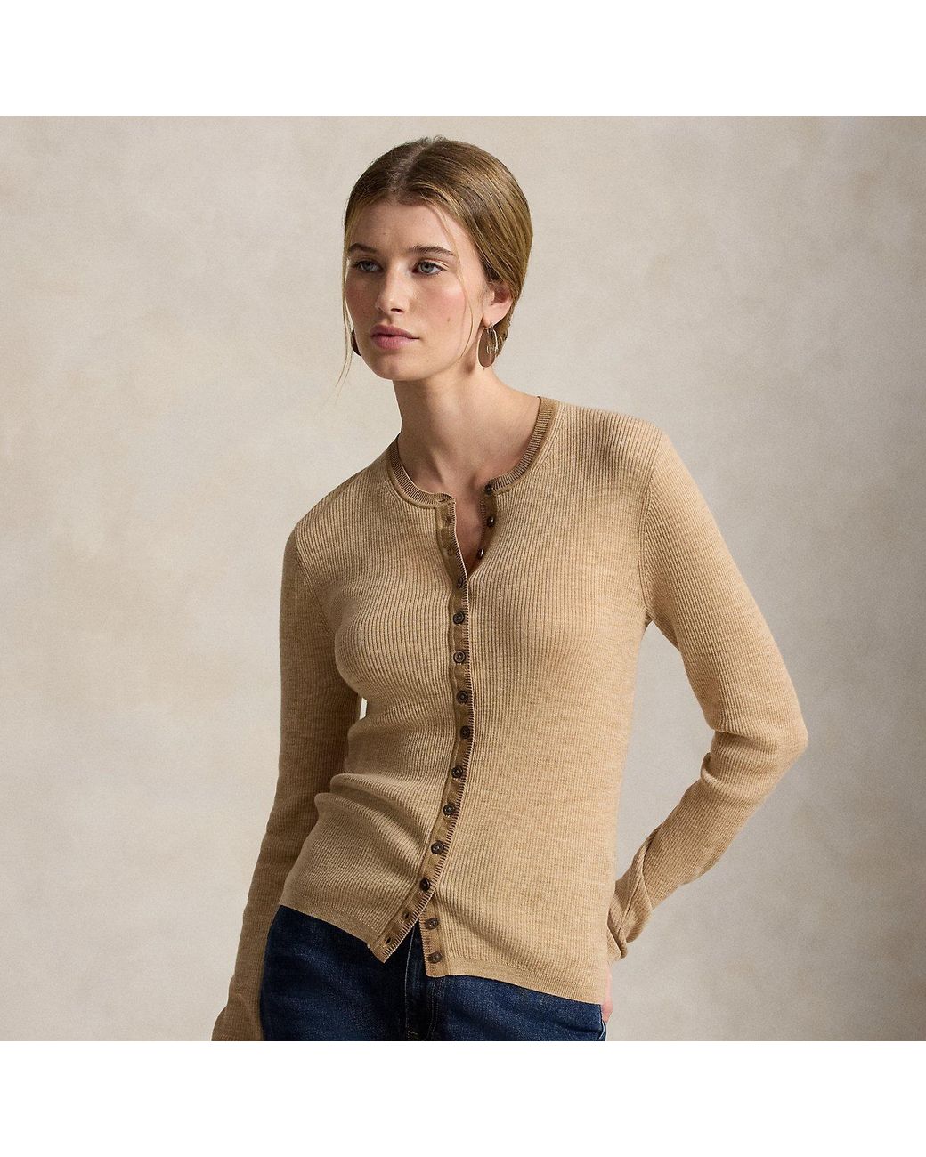 Polo Ralph Lauren Natural Rib-Knit Wool Cardigan
