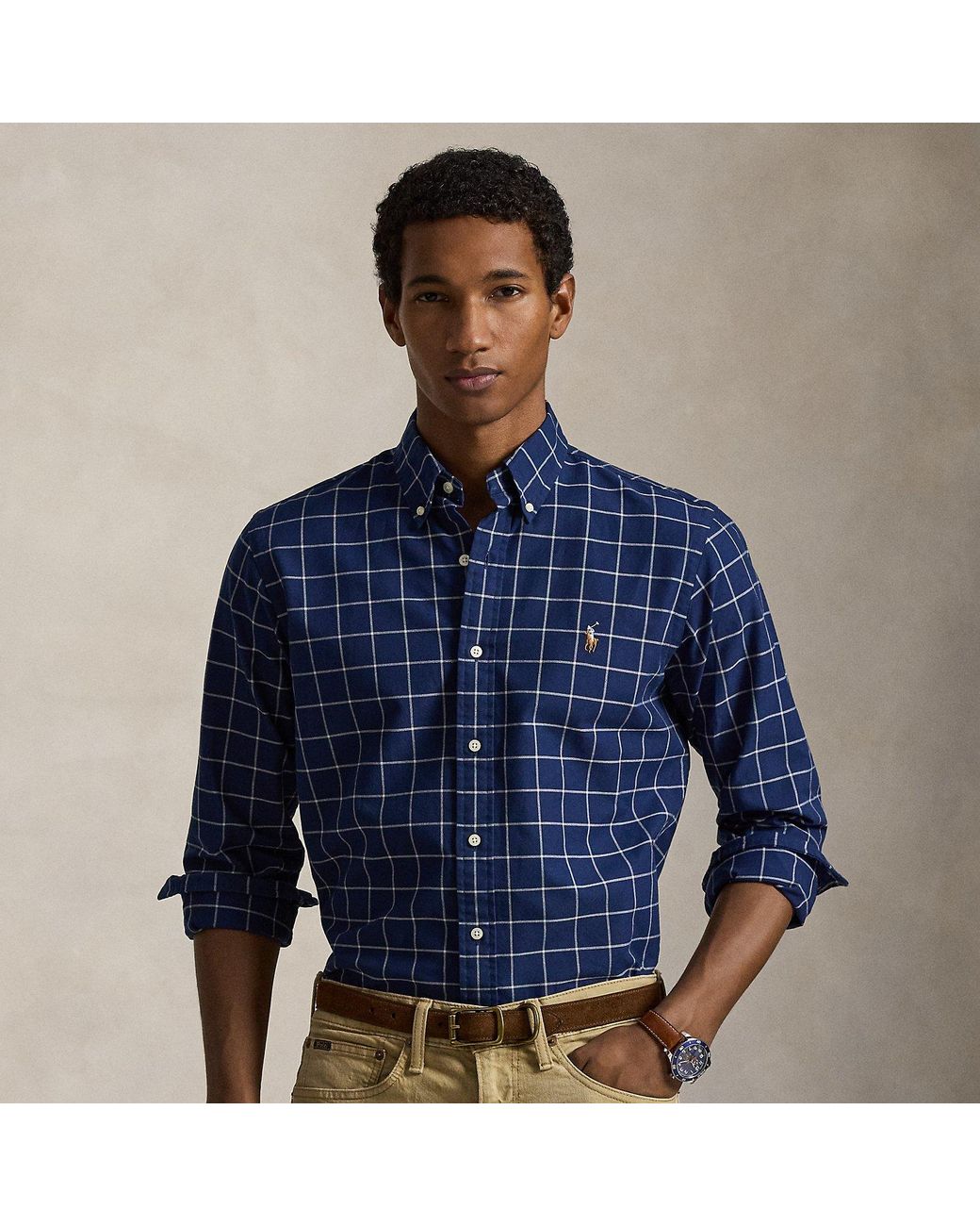 Polo Ralph Lauren Custom Fit Windowpane Oxford Shirt in Blue for Men ...