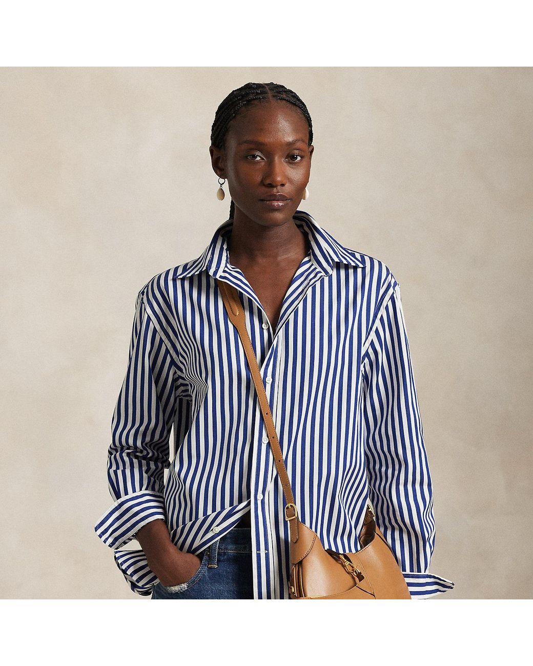 Polo Ralph Lauren Blue Oversize Fit Striped Cotton Shirt
