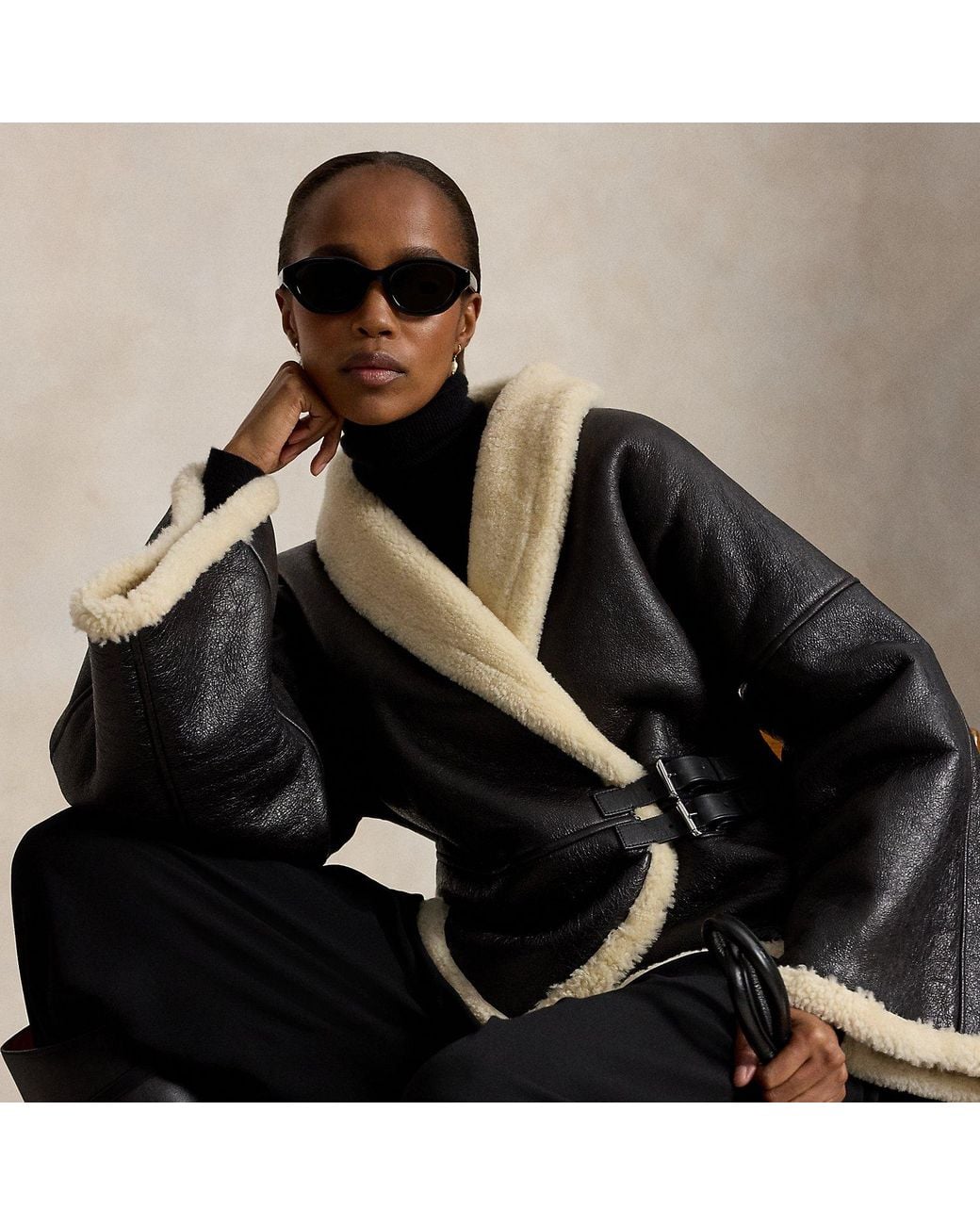 Polo Ralph Lauren Black Shearling Wrap Jacket