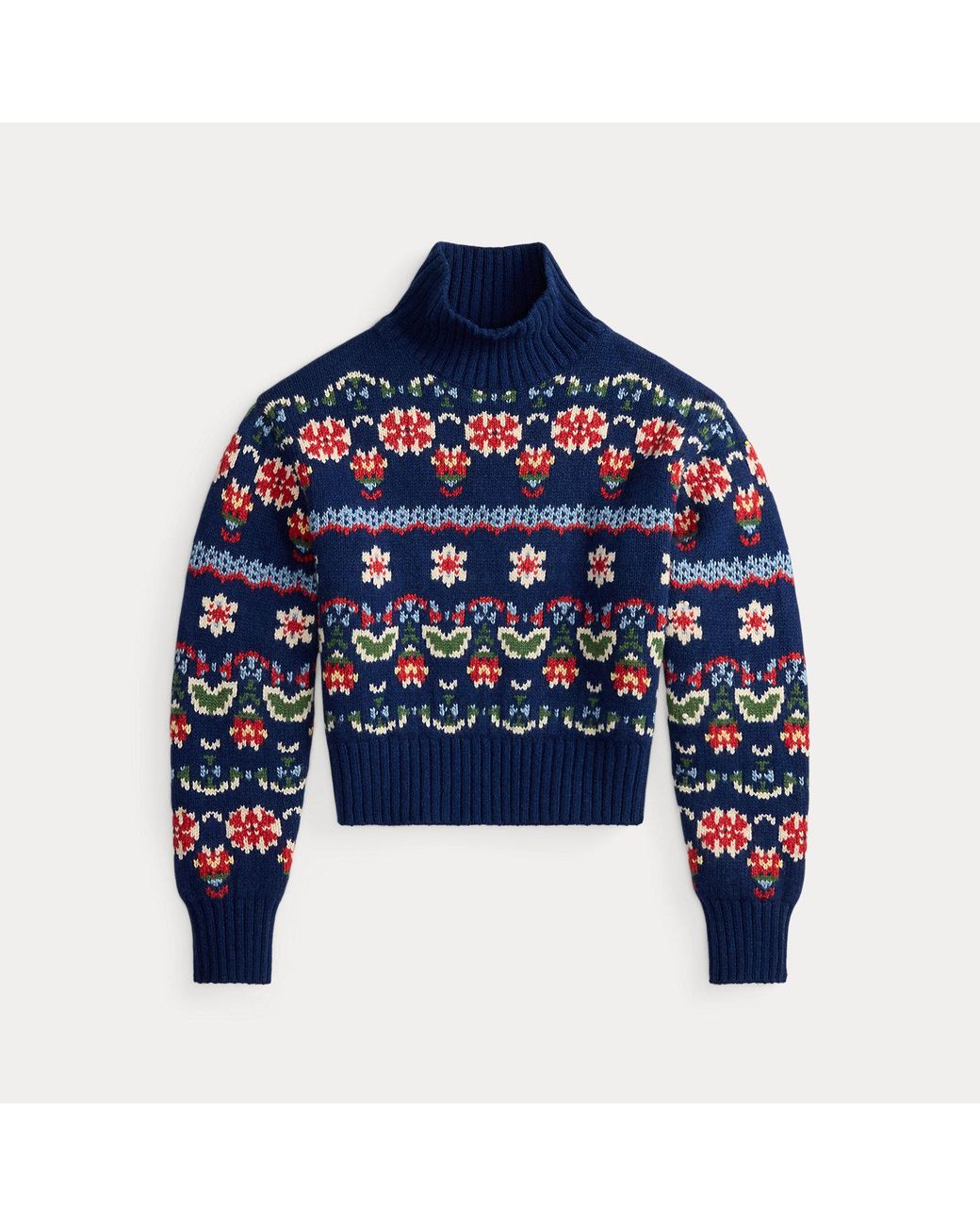Ralph Lauren Blue Floral Wool-Blend Jumper