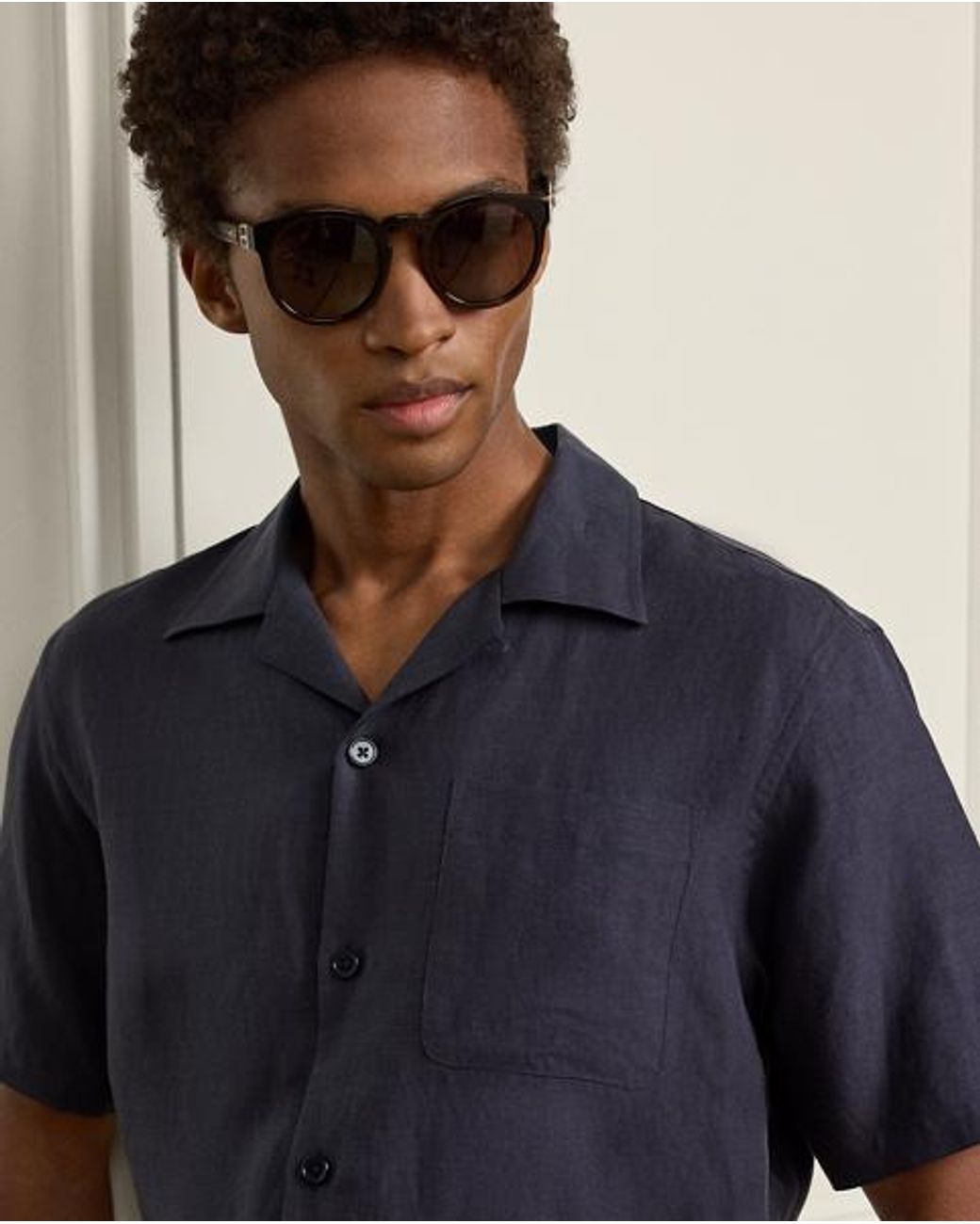 Ralph Lauren Blue Silk-Linen Camp Shirt for men