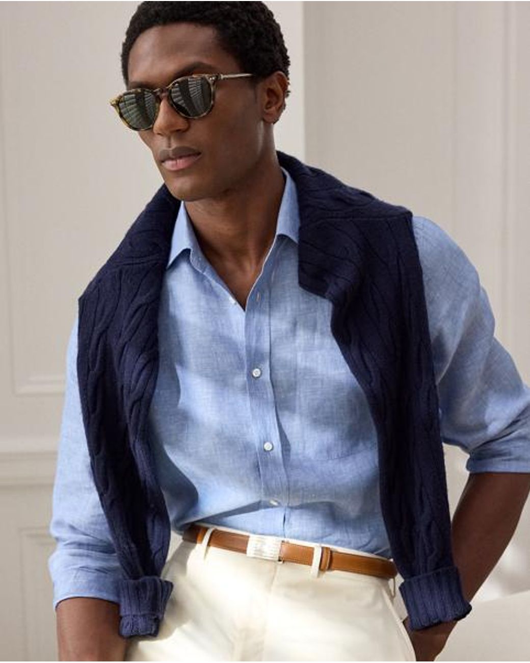 Ralph Lauren Blue Linen Chambray Shirt for men