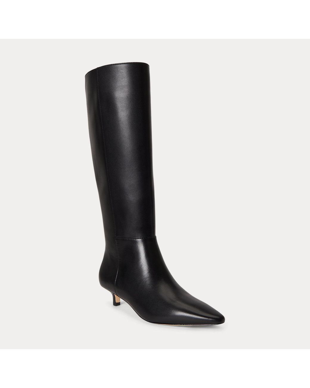 Ralph Lauren Black Francesca Calfskin Tall Boot Heel