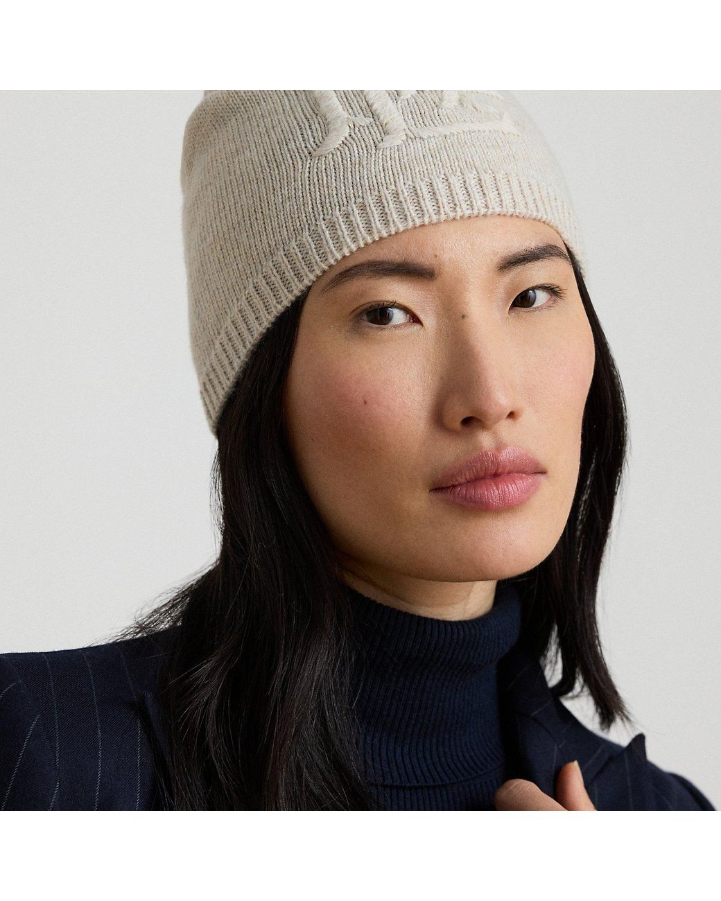 Ralph Lauren Natural Embroidered-Logo Knitted Beanie