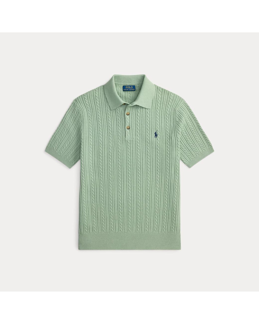 Polo Ralph Lauren Green Cable-Knit Cotton Polo-Collar Jumper for men