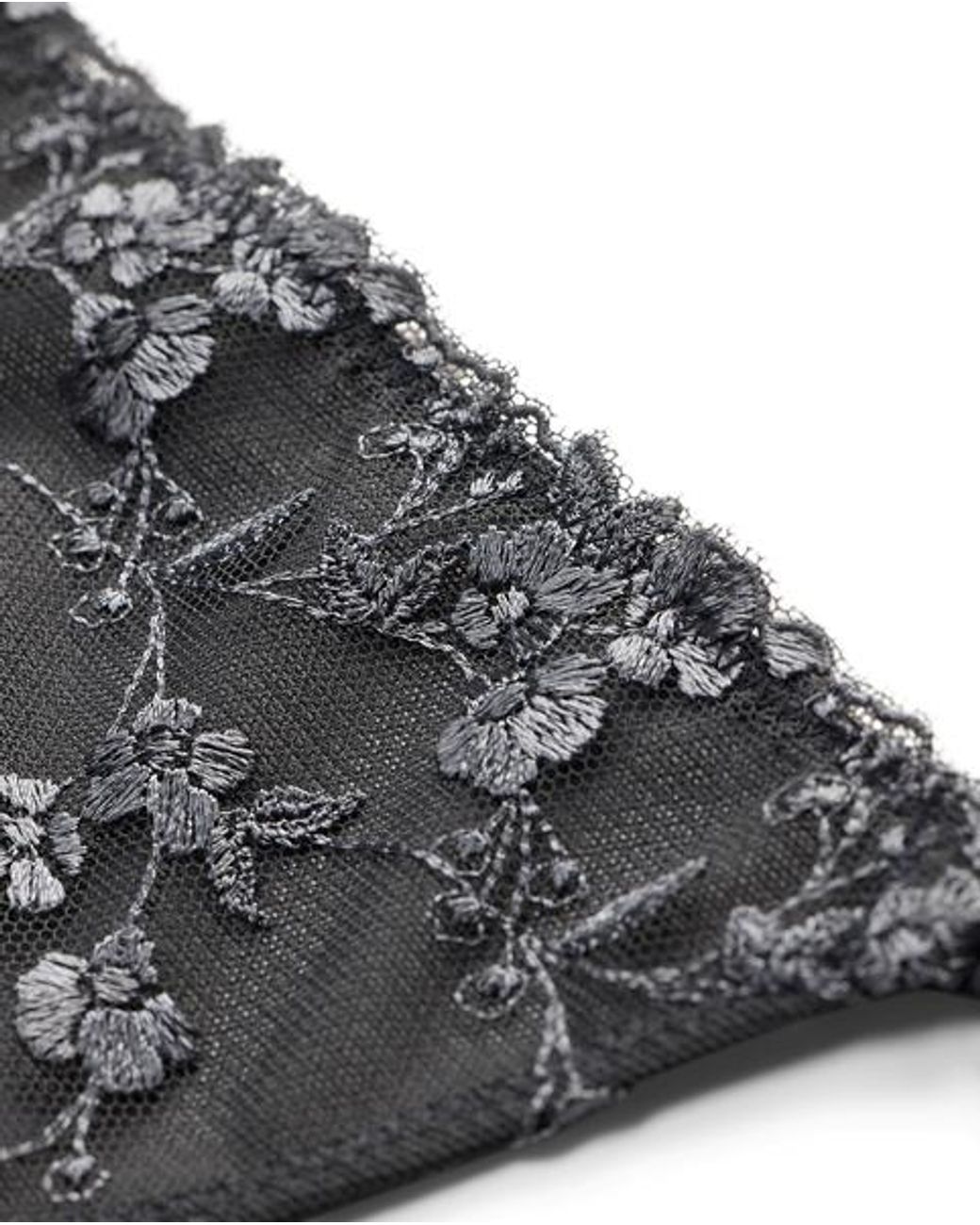 Ralph Lauren Gray Floral-Embroidered Mesh & Satin Thong