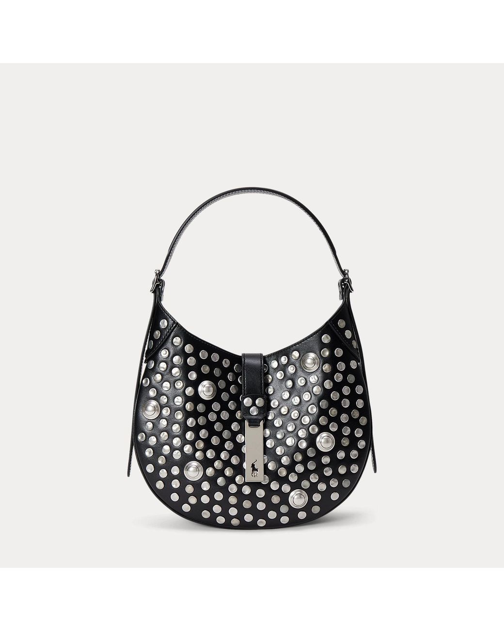 Ralph Lauren Black Polo Id Stud Leather Small Shoulder Bag