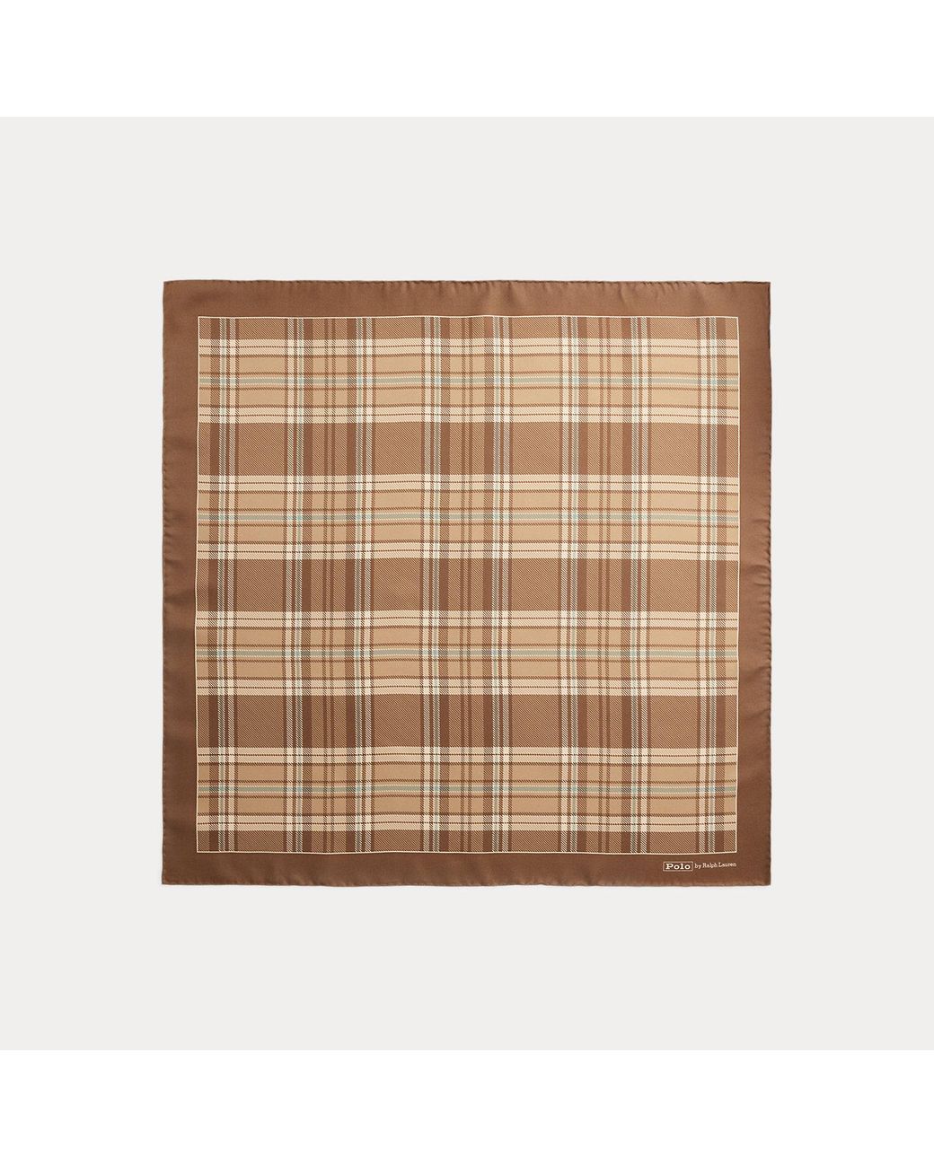 Ralph Lauren Brown Plaid Silk Square Scarf for men
