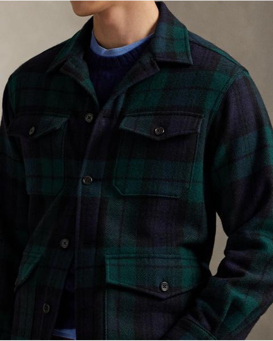 Polo Ralph Lauren Blue Plaid Wool-Alpaca Tweed Overshirt for men