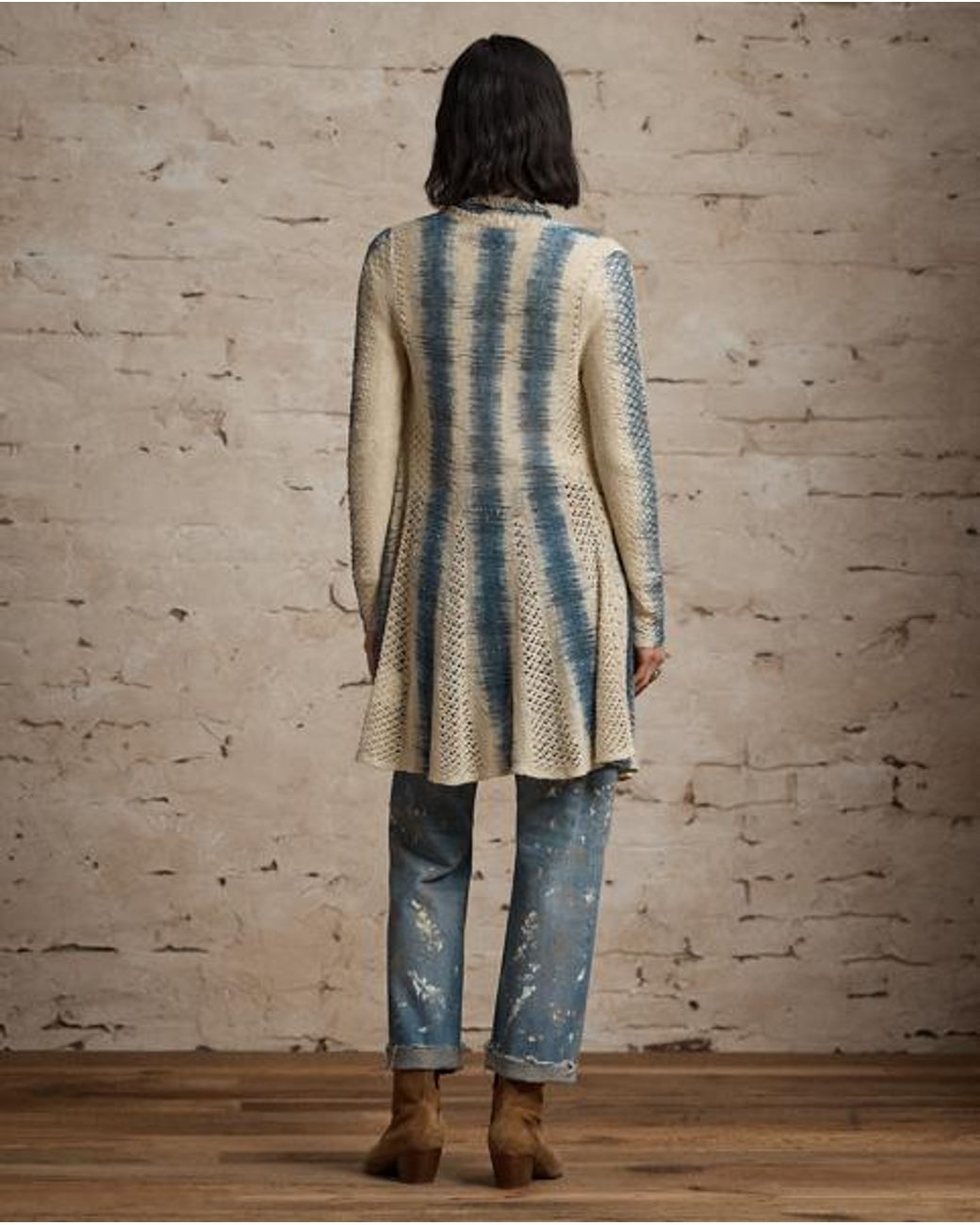 RRL Blue Linen-Silk Pointelle Duster Cardigan