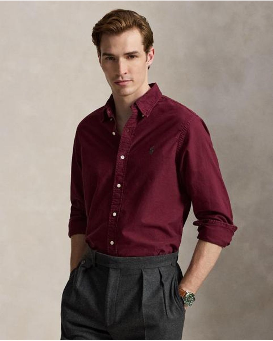 Polo Ralph Lauren Red Custom Fit Garment-Dyed Oxford Shirt for men