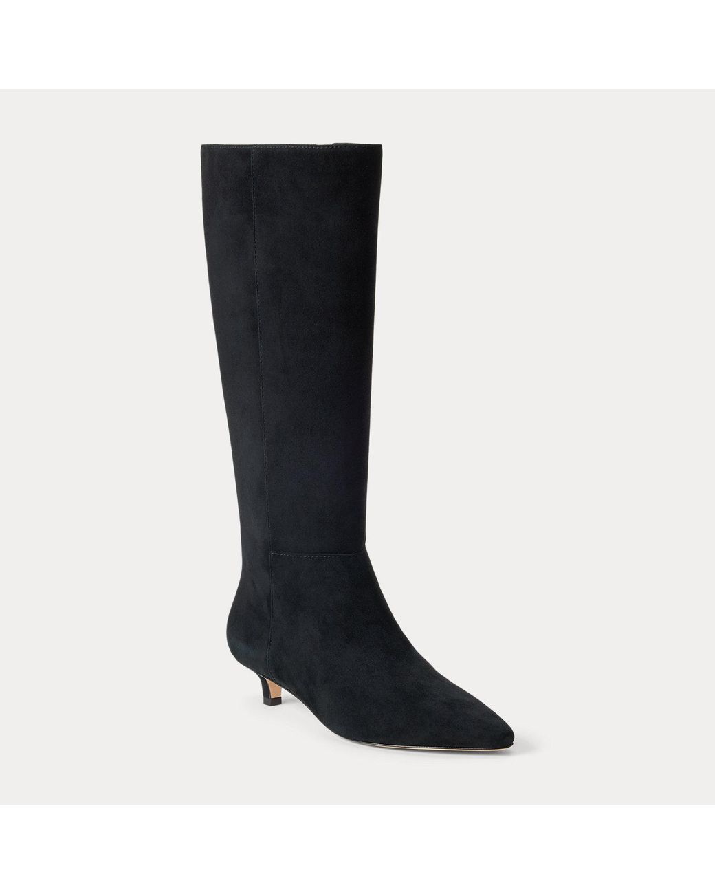 Ralph Lauren Black Francesca Sheep-Suede Tall Boot Heel