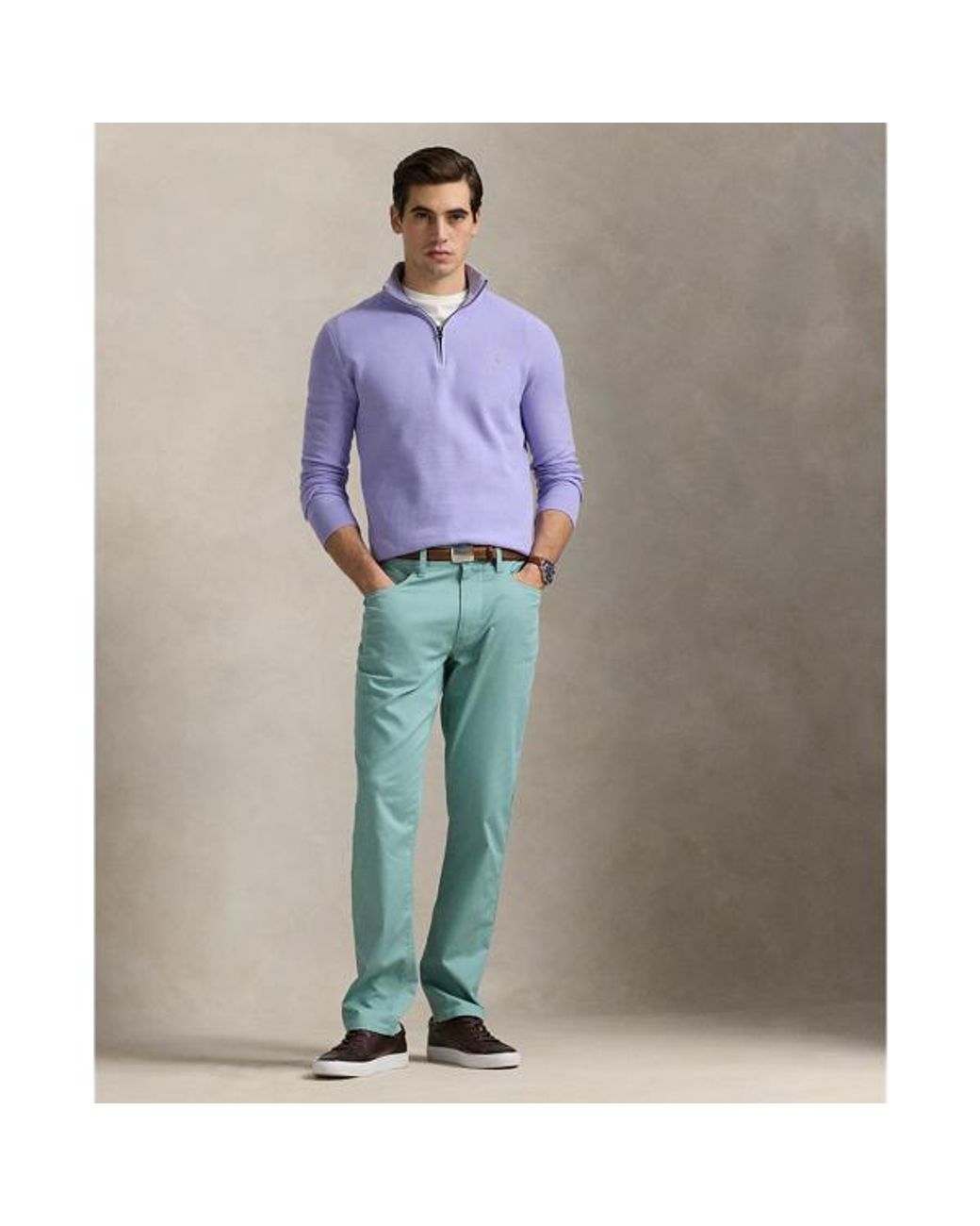 Polo Ralph Lauren Purple Mesh-Knit Cotton Quarter-Zip Sweater for men