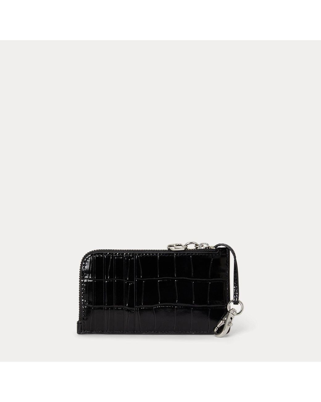 Ralph Lauren Black Croc-Embossed Leather L-Zip Card Holder