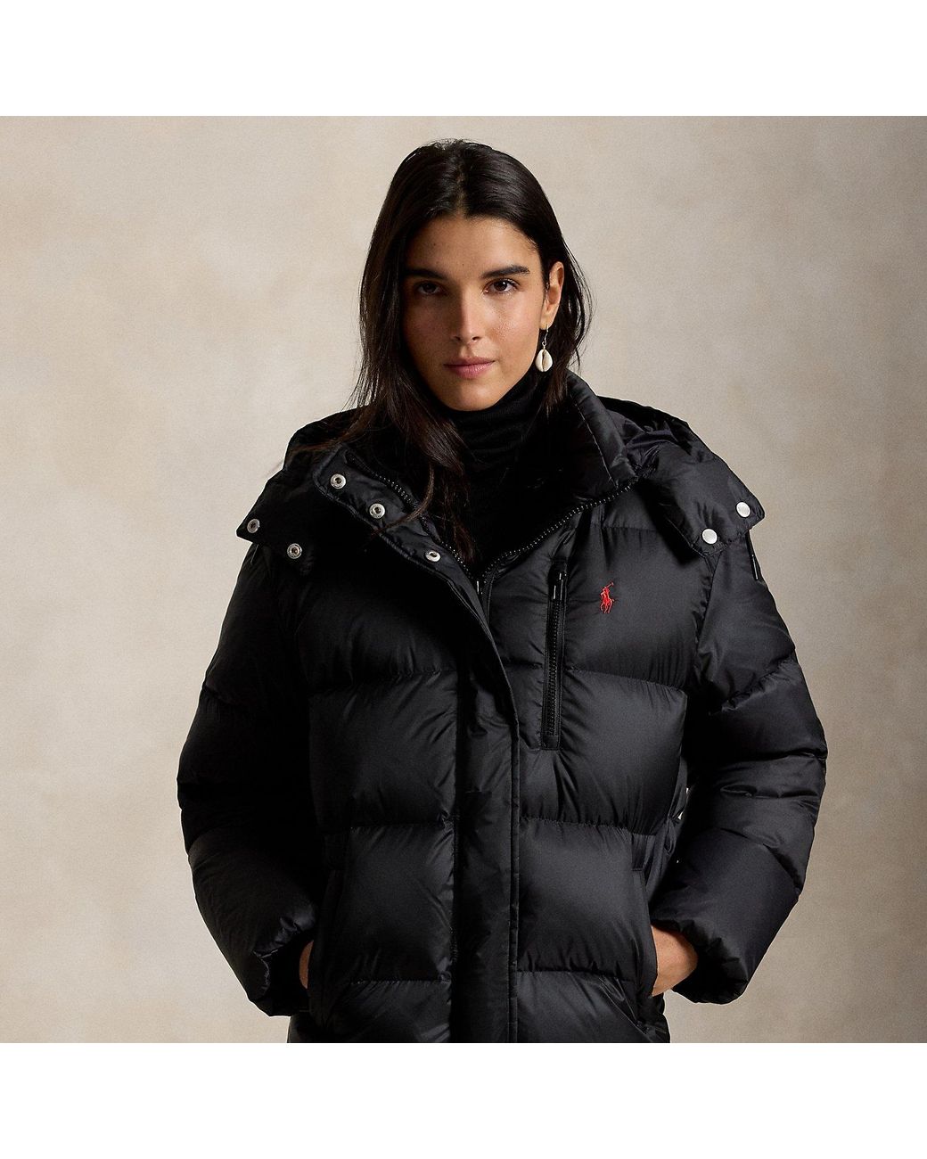 Polo Ralph Lauren Mid-Weight Down Puffer Jacket in Black | Lyst