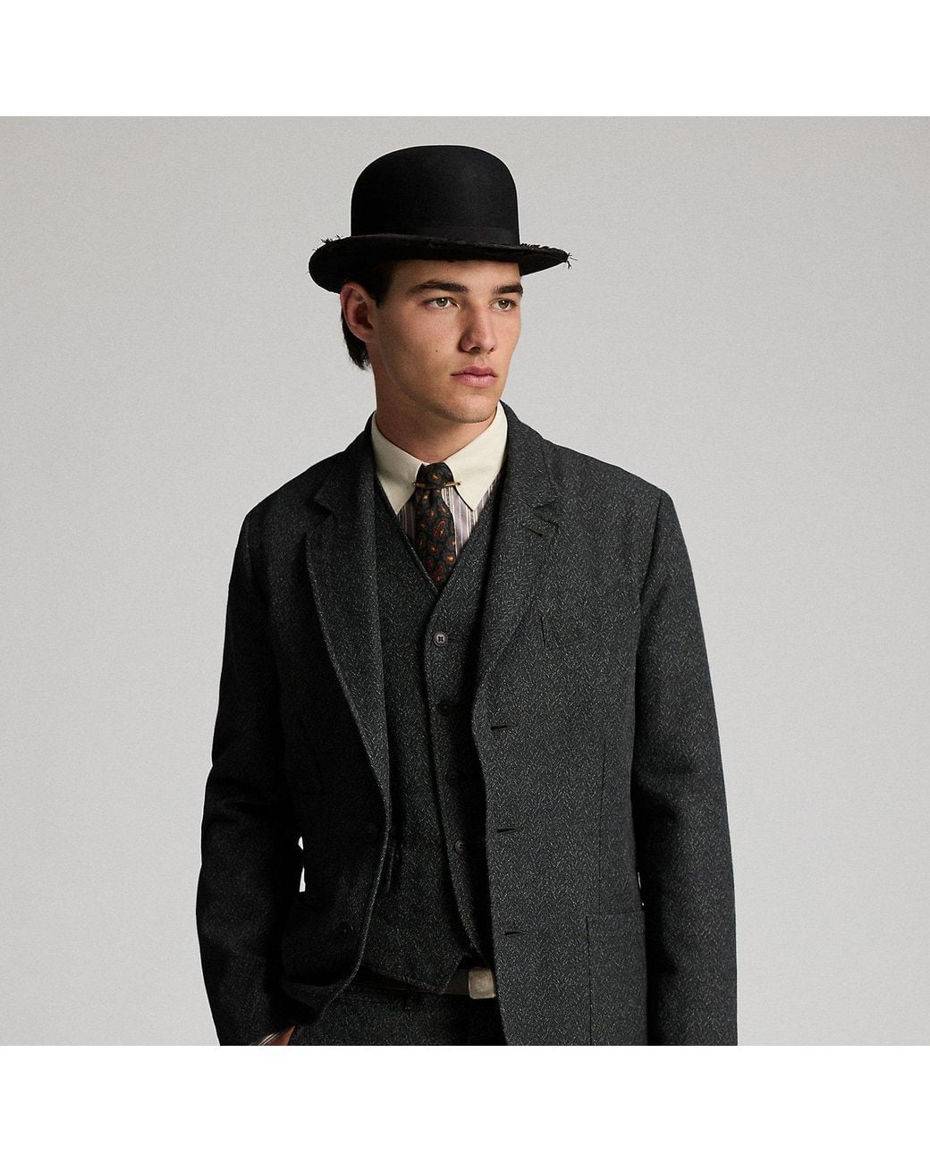 RRL Black Unconstructed Herringbone Sport Coat for men