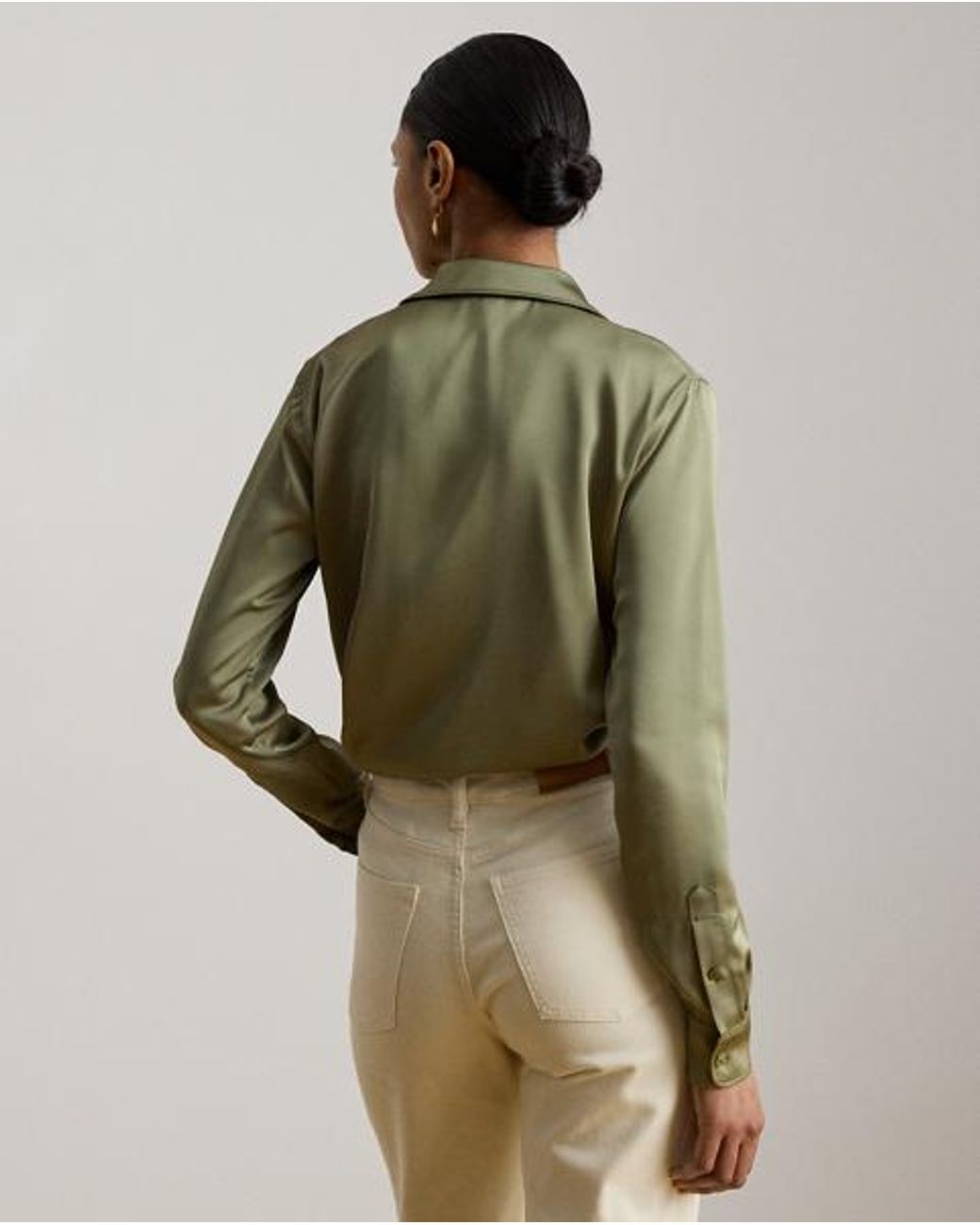 Ralph Lauren Green Classic Fit Satin Charmeuse Shirt