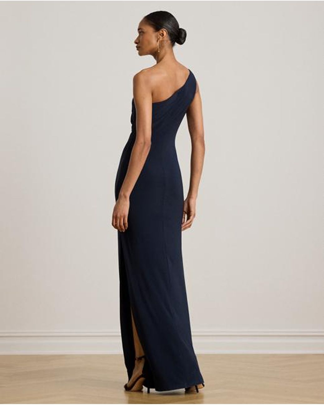 Ralph Lauren Blue Stretch Jersey One-Shoulder Gown