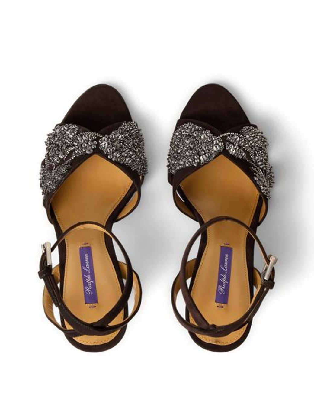 Ralph Lauren Brown Ralph Lauren Ryne 95 Mm Embellished Goat-Suede Sandal