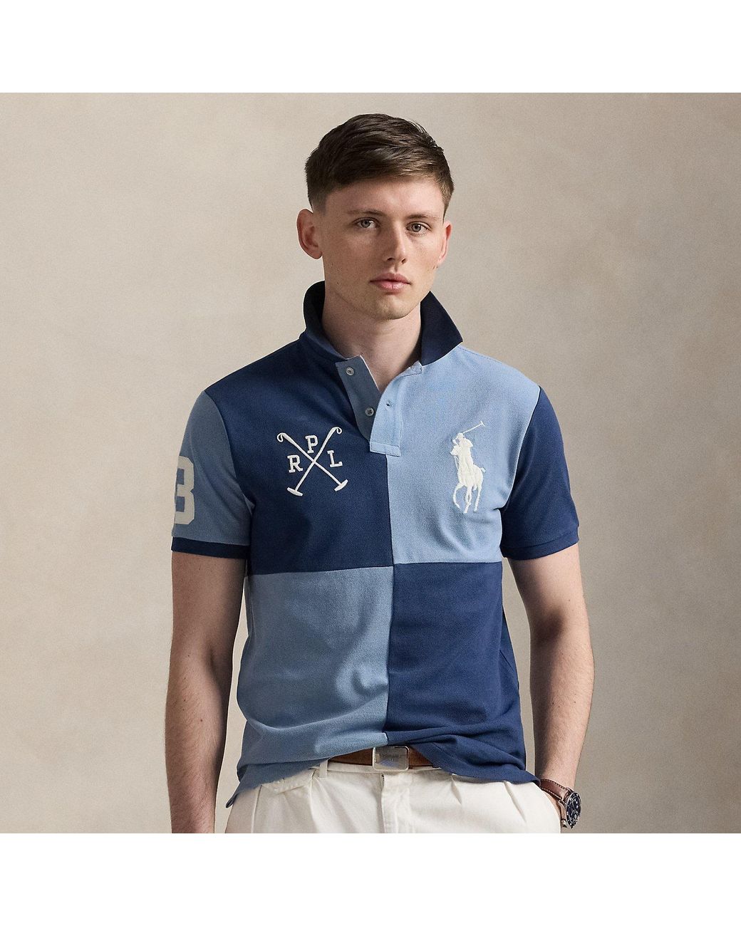 Polo Ralph Lauren Custom Slim Fit Big Pony Mesh Polo Shirt in Blue for ...