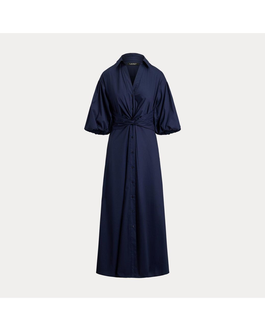 Ralph Lauren Blue Twist-Front Bubble-Sleeve Shirtdress