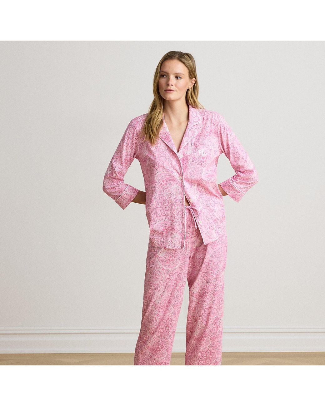 Ralph Lauren Pink Paisley Cotton Jersey Capri Sleep Set