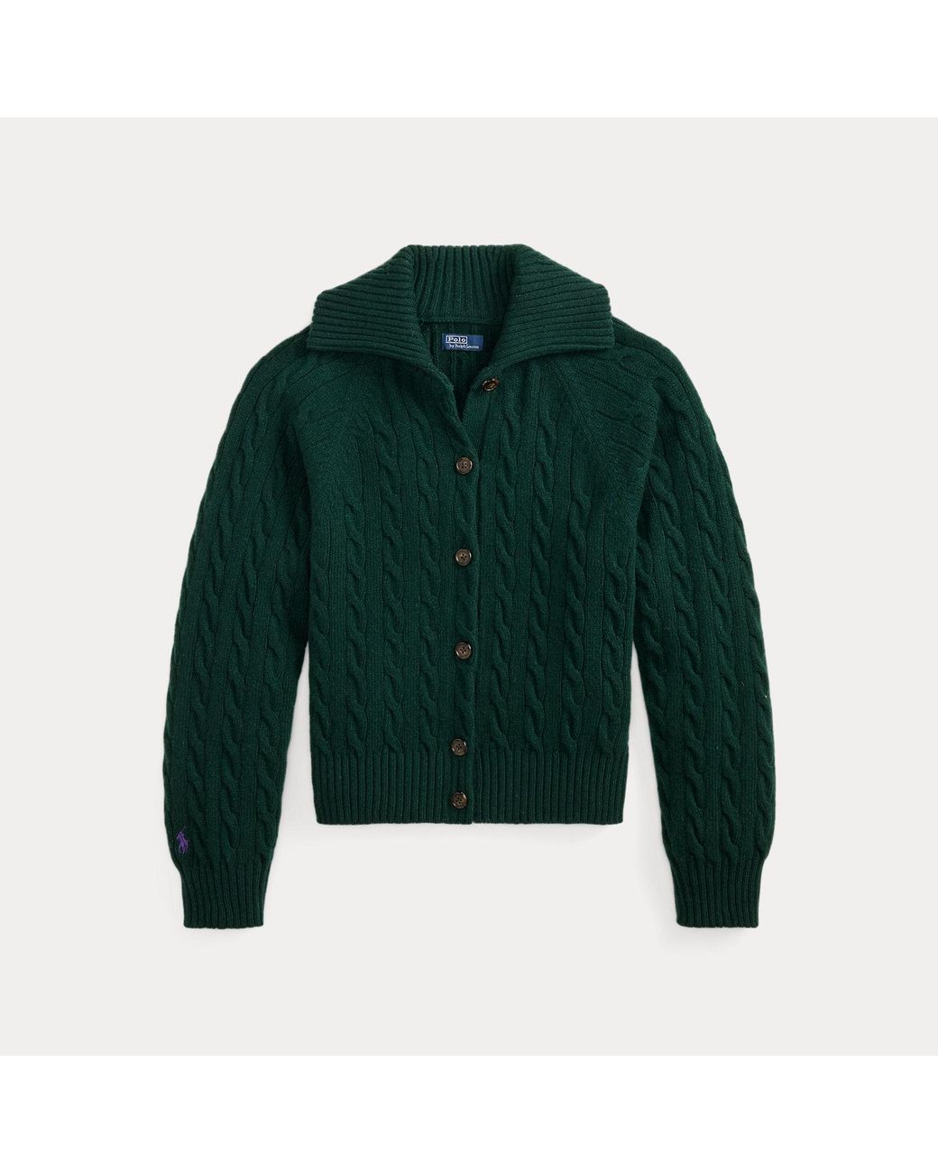 Polo Ralph Lauren Black Cable Wool-Cashmere Collared Cardigan