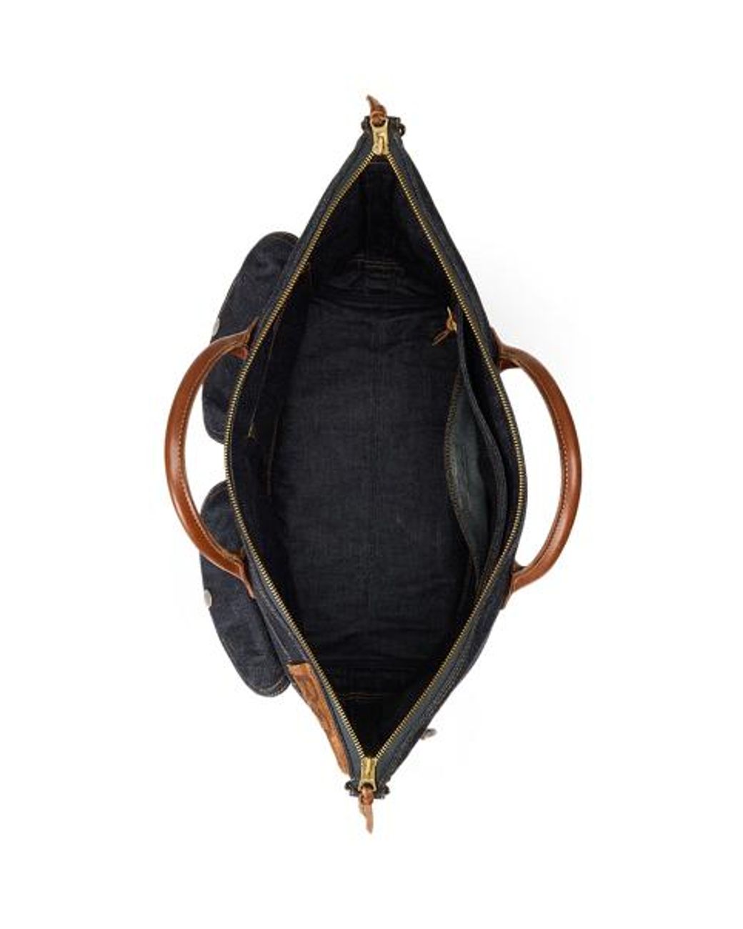 RRL Blue Leather-Trim Denim Tote for men
